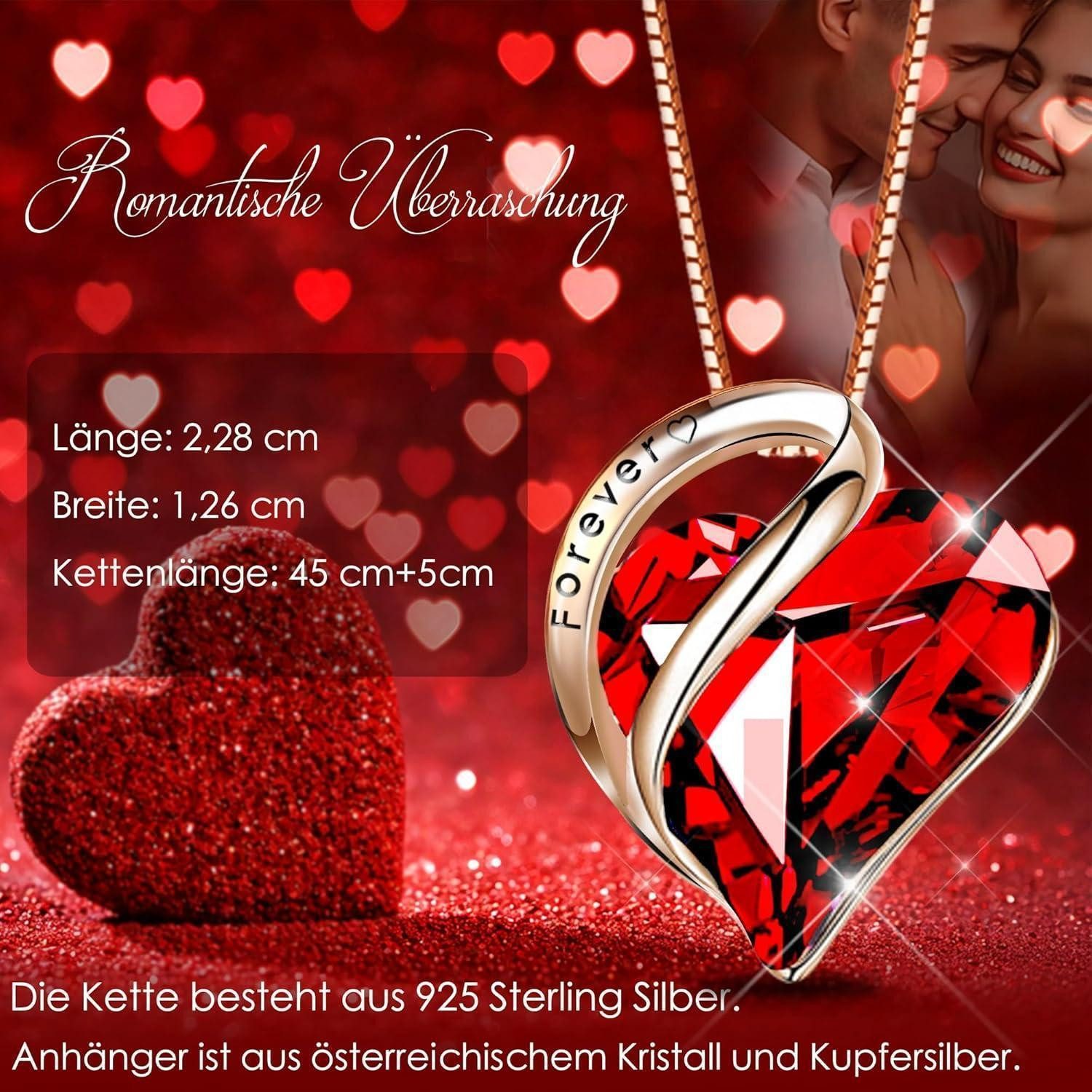 LuxusKollektion Kette und Anhänger Set Ewige Rose Box Damen Kette Geschenk 925 Silber Kristall Halskette – Bild 4 von 5
