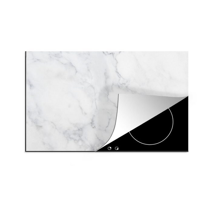 MuchoWow Herdblende-/Abdeckplatte Marmor - Weiß - Grau - Luxus - Marmoroptik - Stein Vinyl (1 tlg) Ceranfeldabdeckung Arbeitsplatte für küche