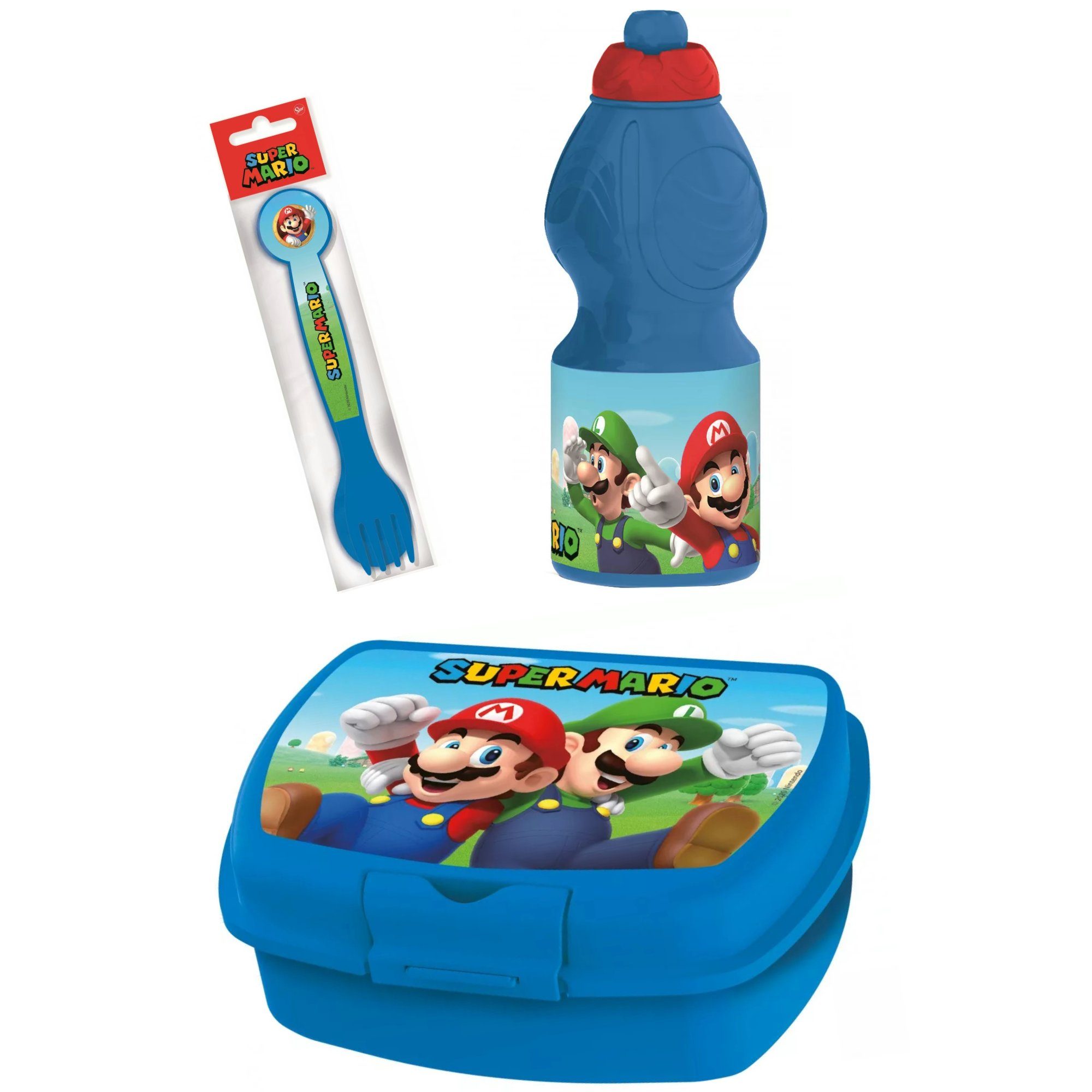 Super Mario Lunchbox 4 teiliges Set für Kinder Blau