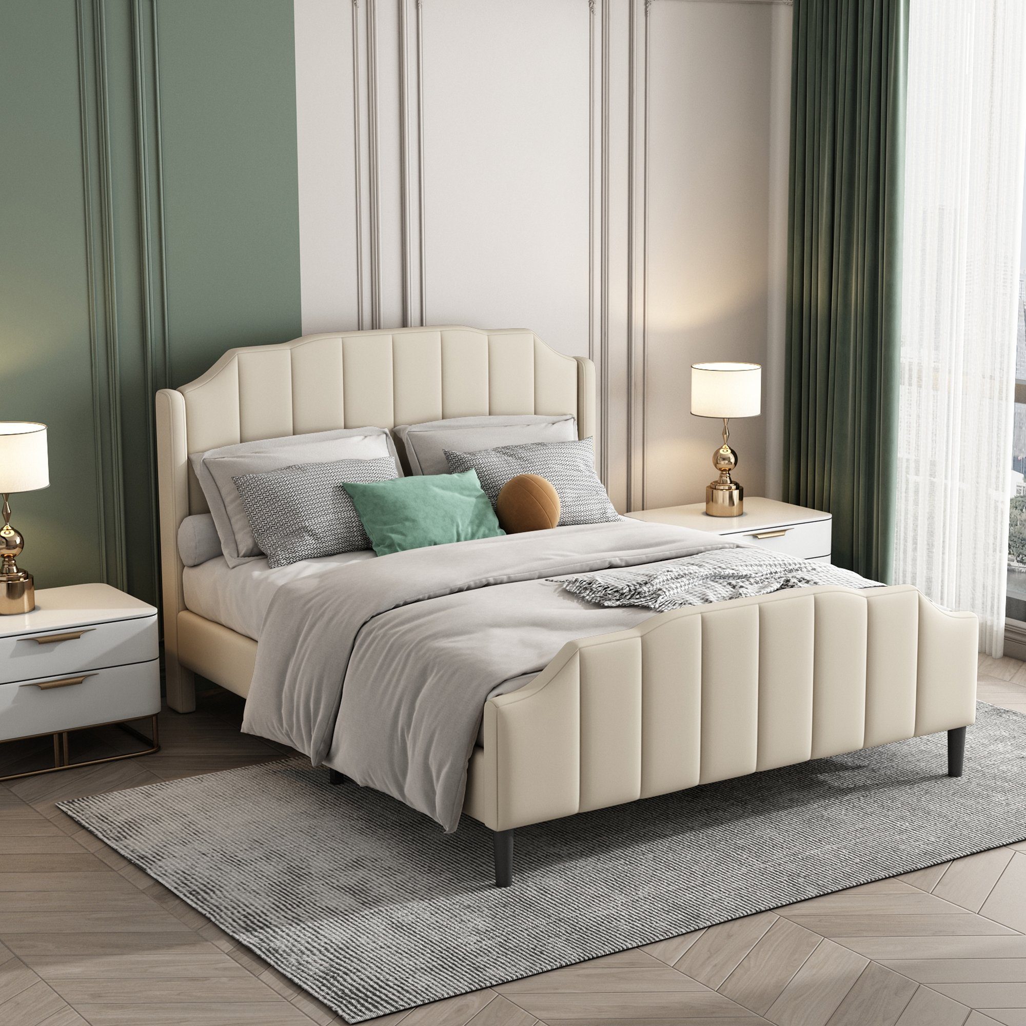 Polsterbett (Doppelbett 140 x 200 cm mit Kopfteil und Lattenrost), Jugendbett mit Gepolstertes Kopfteil, Bezug aus Samt