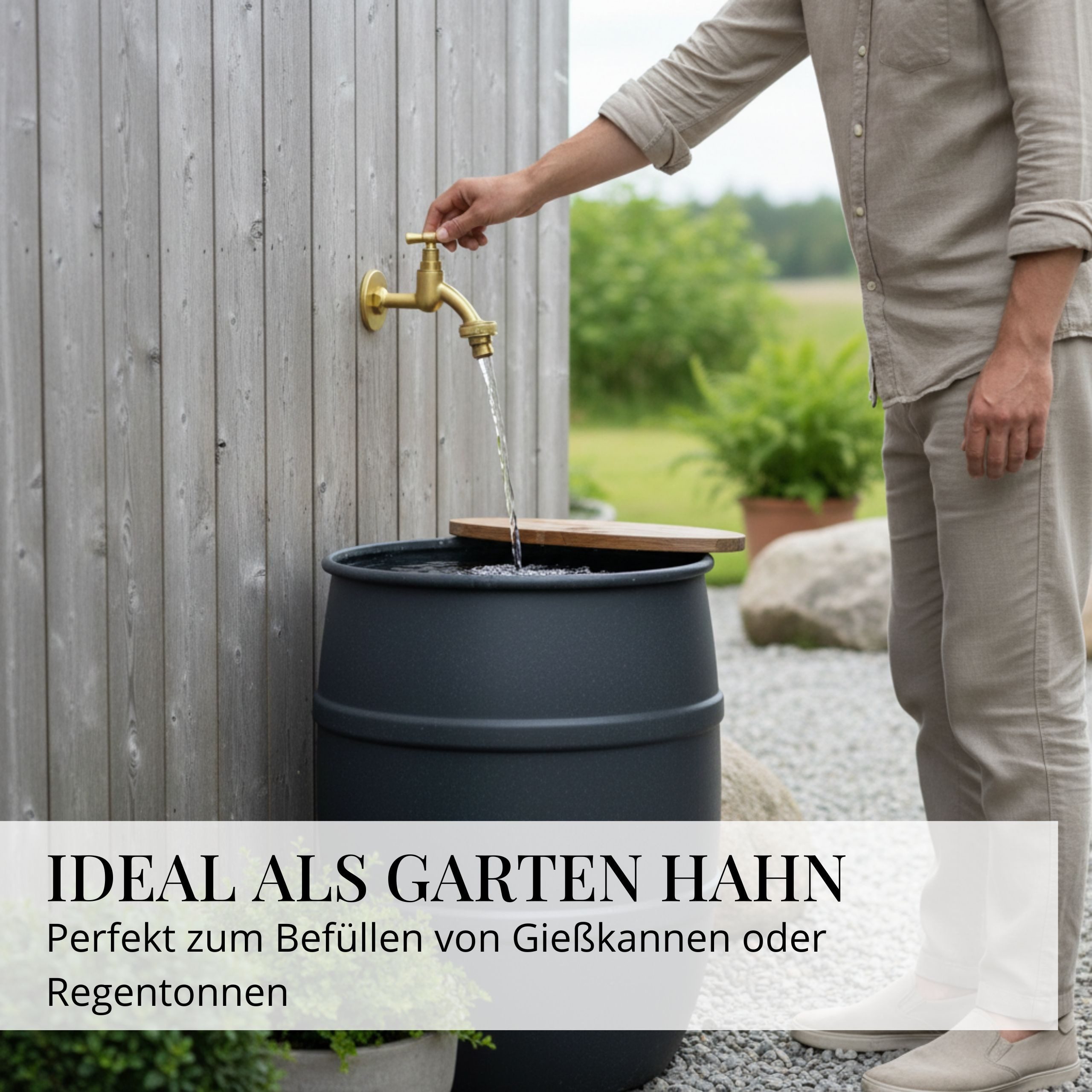 LIVLIG Kugelhahn Wasserhahn Garten, Außenwasserhahn mit Rosettengarnitur 1/2 Zoll, frostsicher, pulverbeschichtet, goldene Akzente