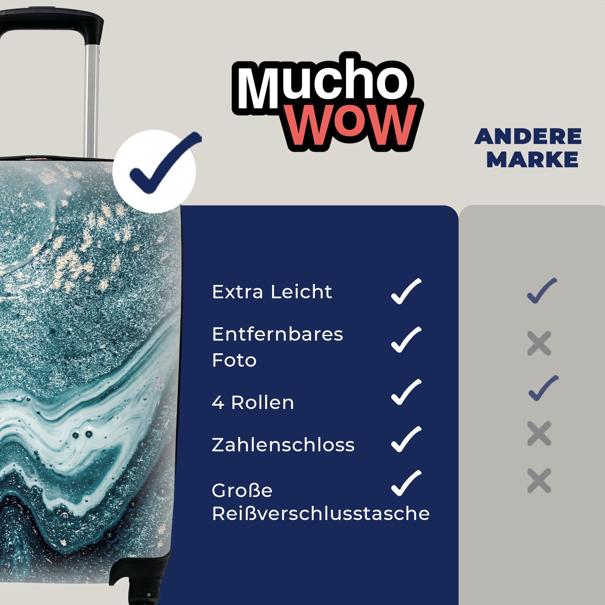 MuchoWow Handgepäckkoffer Edelsteine - Blau mit Ferien, - Reisekoffer Natur Trolley, 4 - für - Marmor Rollen, Handgepäck Reisetasche Abstrakt, rollen