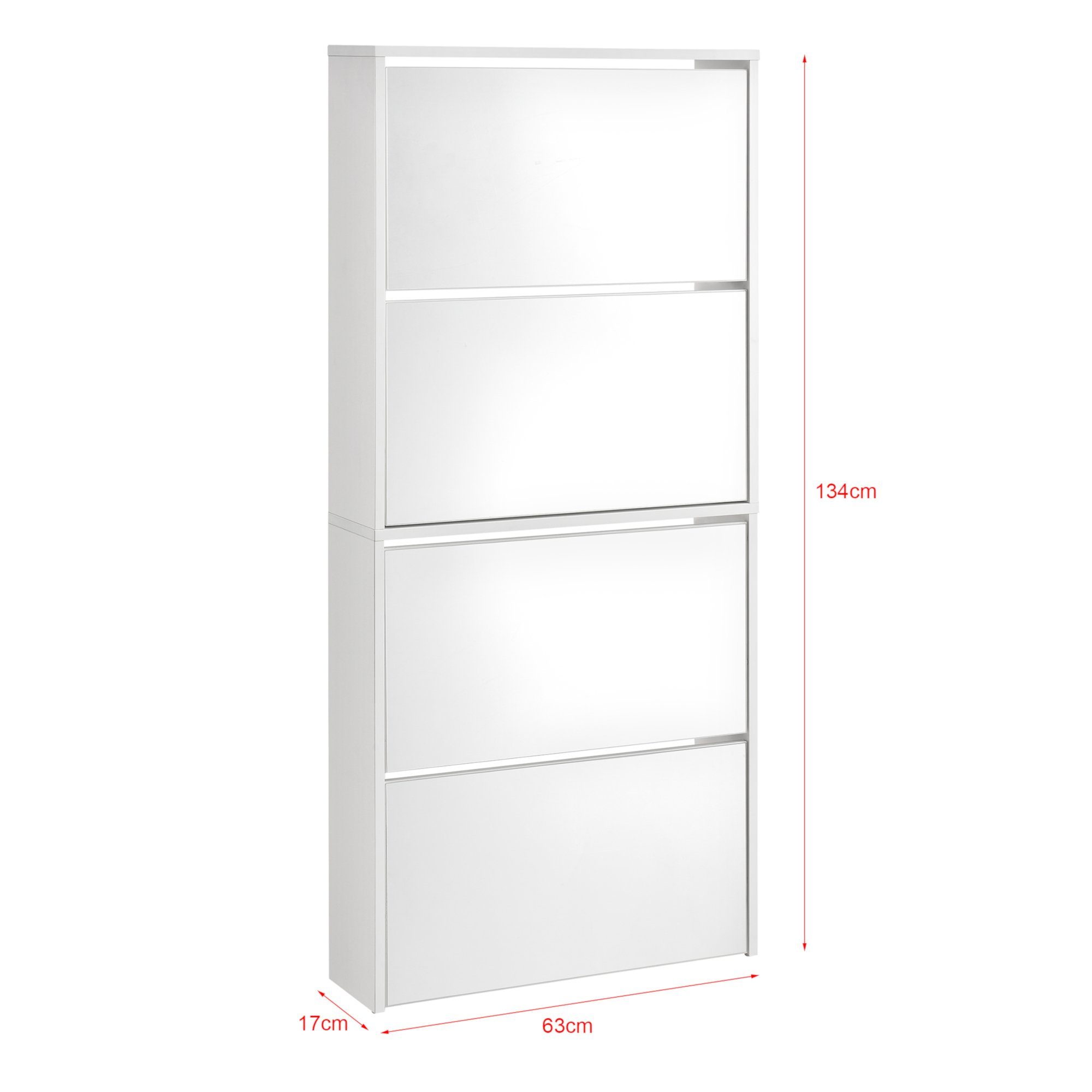 en.casa Schuhschrank »Vogar« mit 4 verspiegelten Türen 134x63x17 cm Weiß – Bild 5 von 5