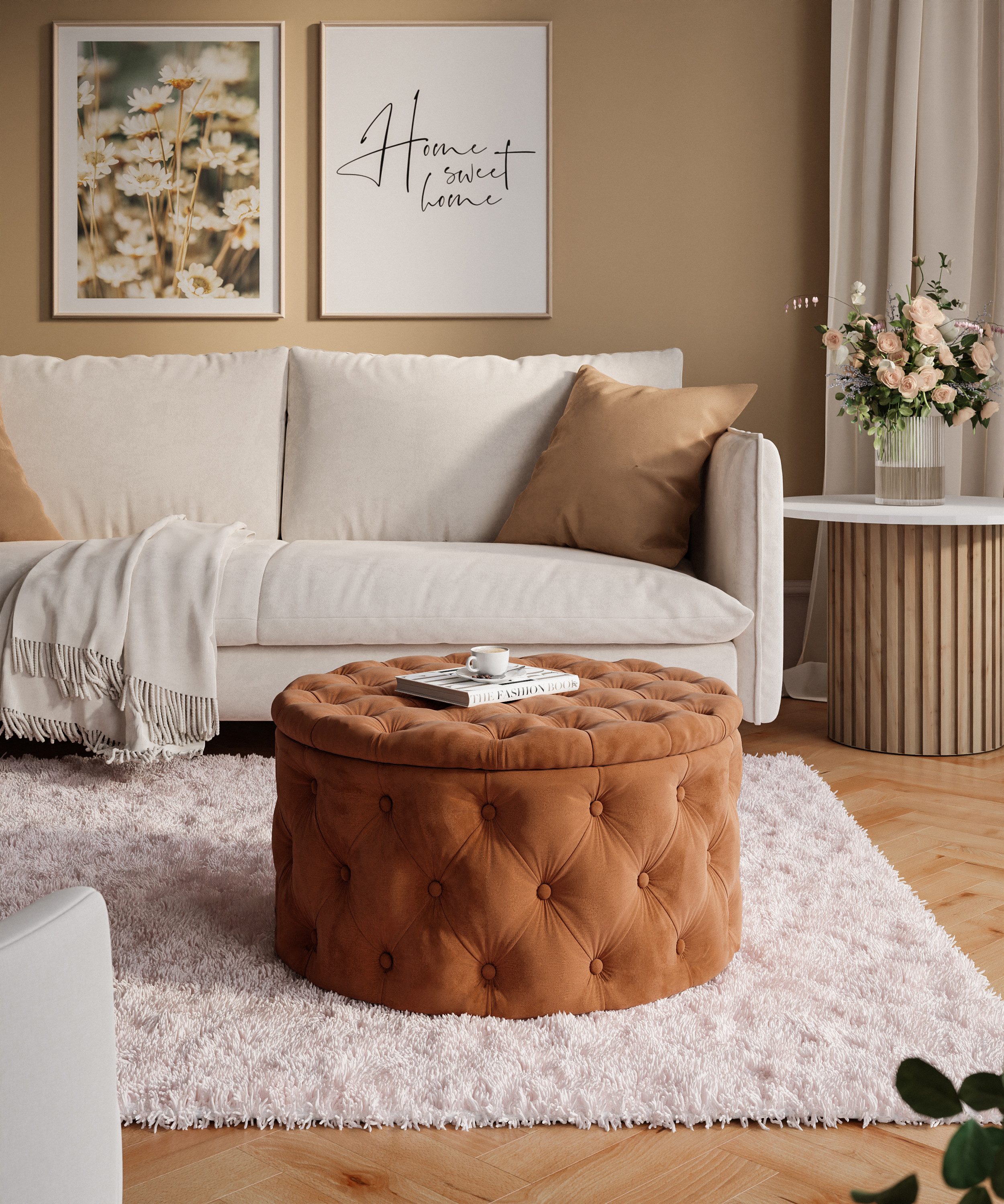 Lookway Hocker CHESTERFIELD runder gesteppter mit Staufach (1x Hocker), Durchmesser: ø70 cm