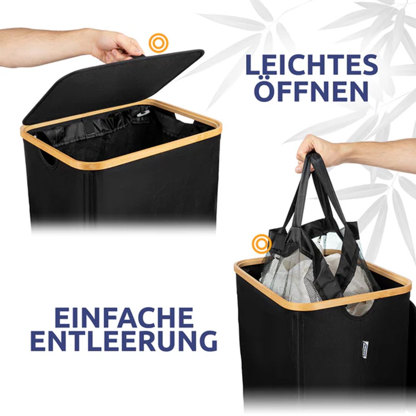 Möbel Akut Wäschekorb Hochwertiger Wäschekorb schwarz 140 L Stoff 2 Fächer – Bild 2 von 5