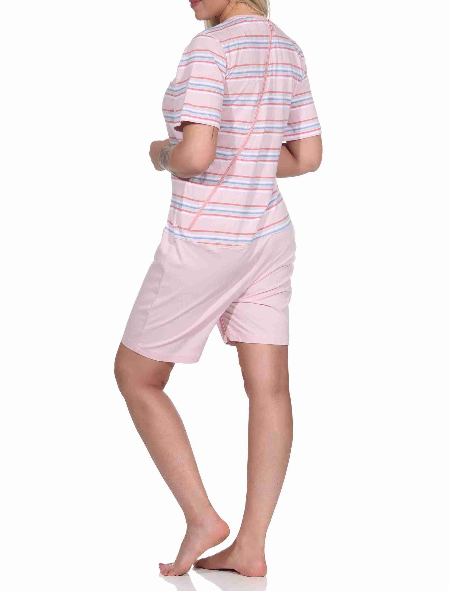 Normann Pyjama Damen Pflegeoverall kurzarm mit Reißverschluss am Rücken und am Bein