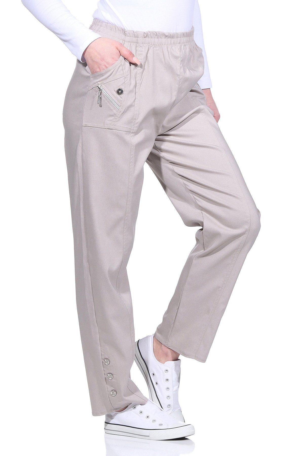 Schlupfhose Damen Sommerhose luftig leichte Freizeithose mit Stretch elastischer Bund, auch in Großen Größen, Casual, Basic