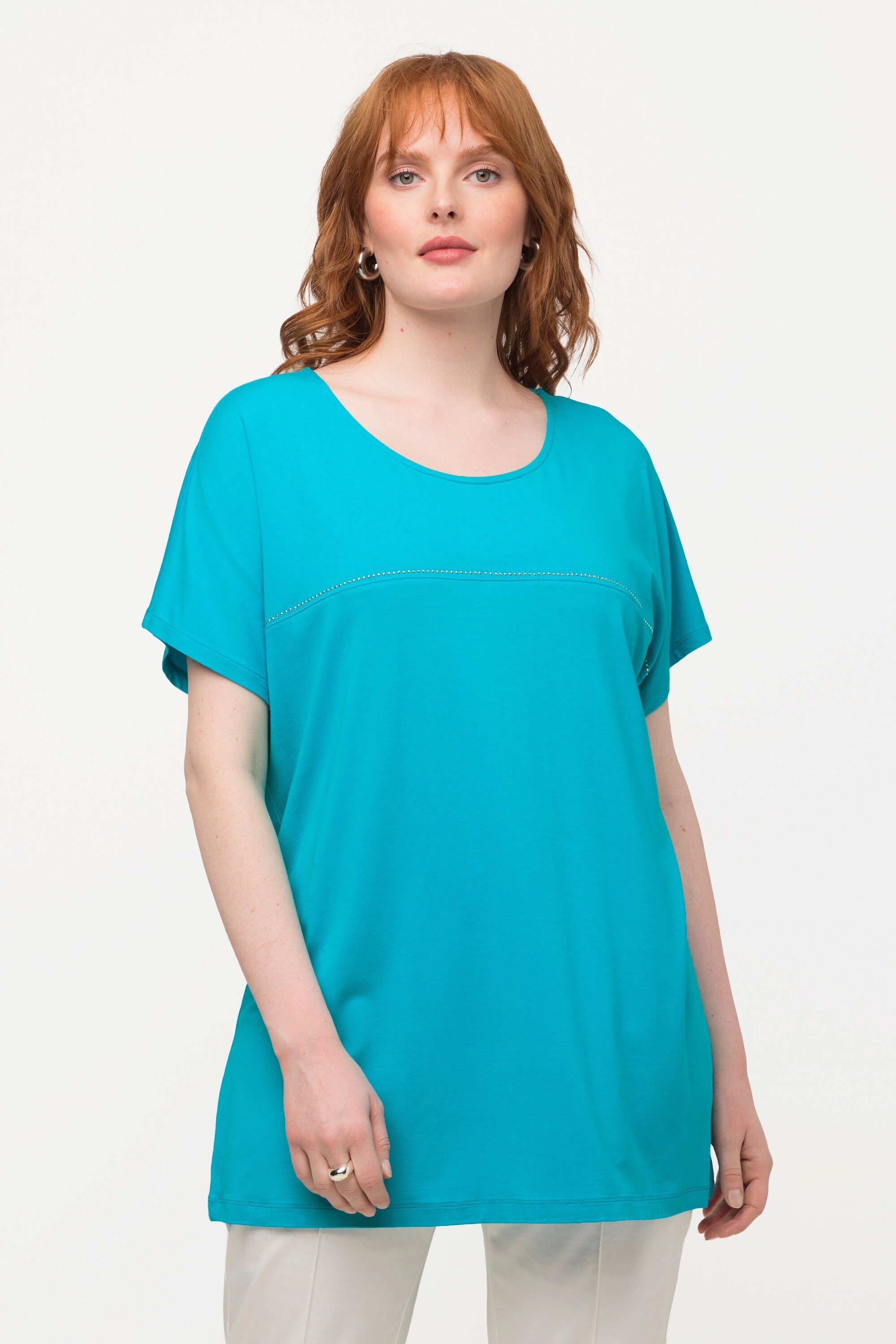 T-Shirt T-Shirt Glitzerstein-Streifen Rundhals Halbarm
