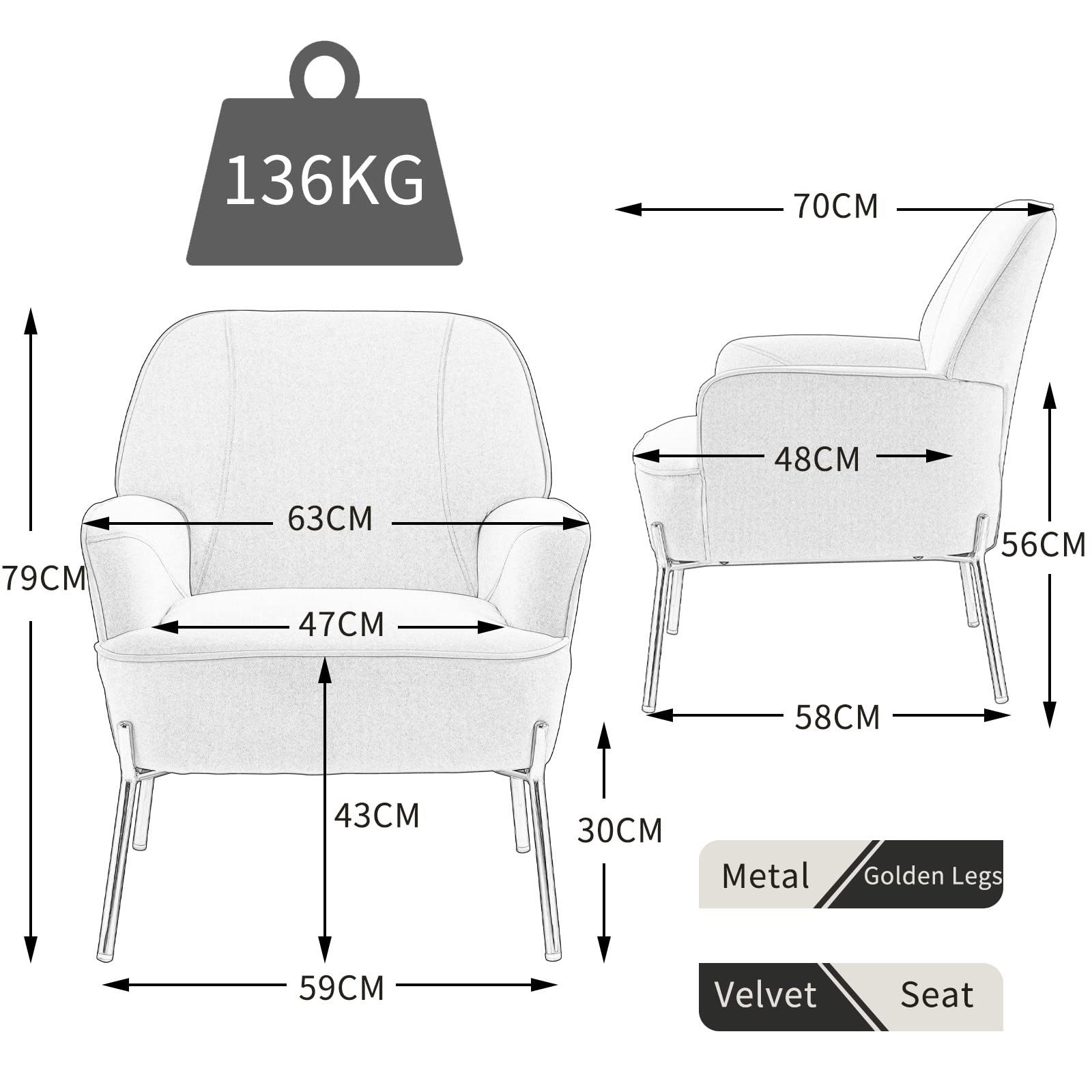 Fiximaster Sessel mit Armlehnen und Knopfheftung, Mid-Century Samtsessel, Polstersessel (1-St), Komfortabler Loungesessel für Wohnzimmer und Schlafzimmer