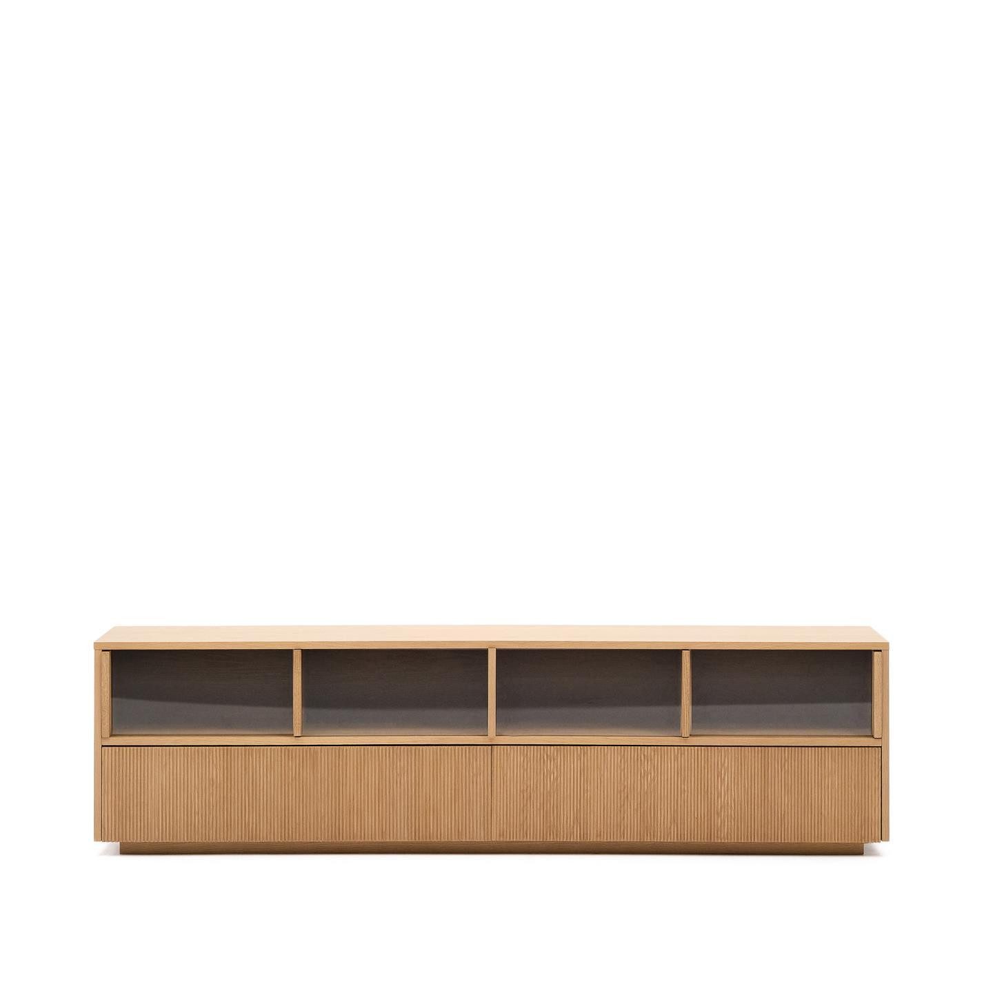 Natur24 Sideboard Helvine Sideboard 40 x 200 x 54 cm MDF Esche Eichenfurnier Glas Natur