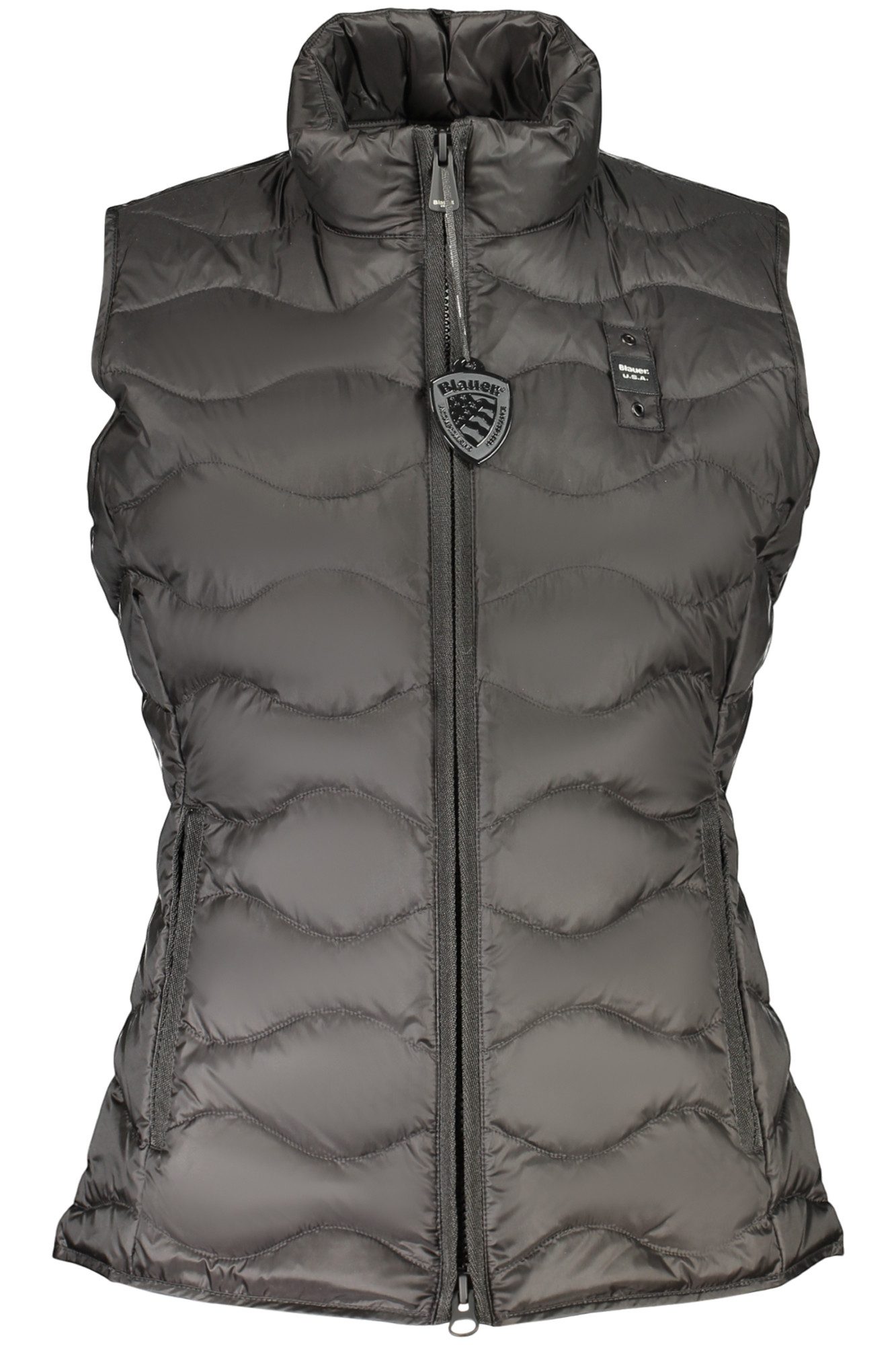 Blauer Outdoorjacke Ärmelloses Slim Fit Damenoberteil Schwarz – Steppweste mit Taschen