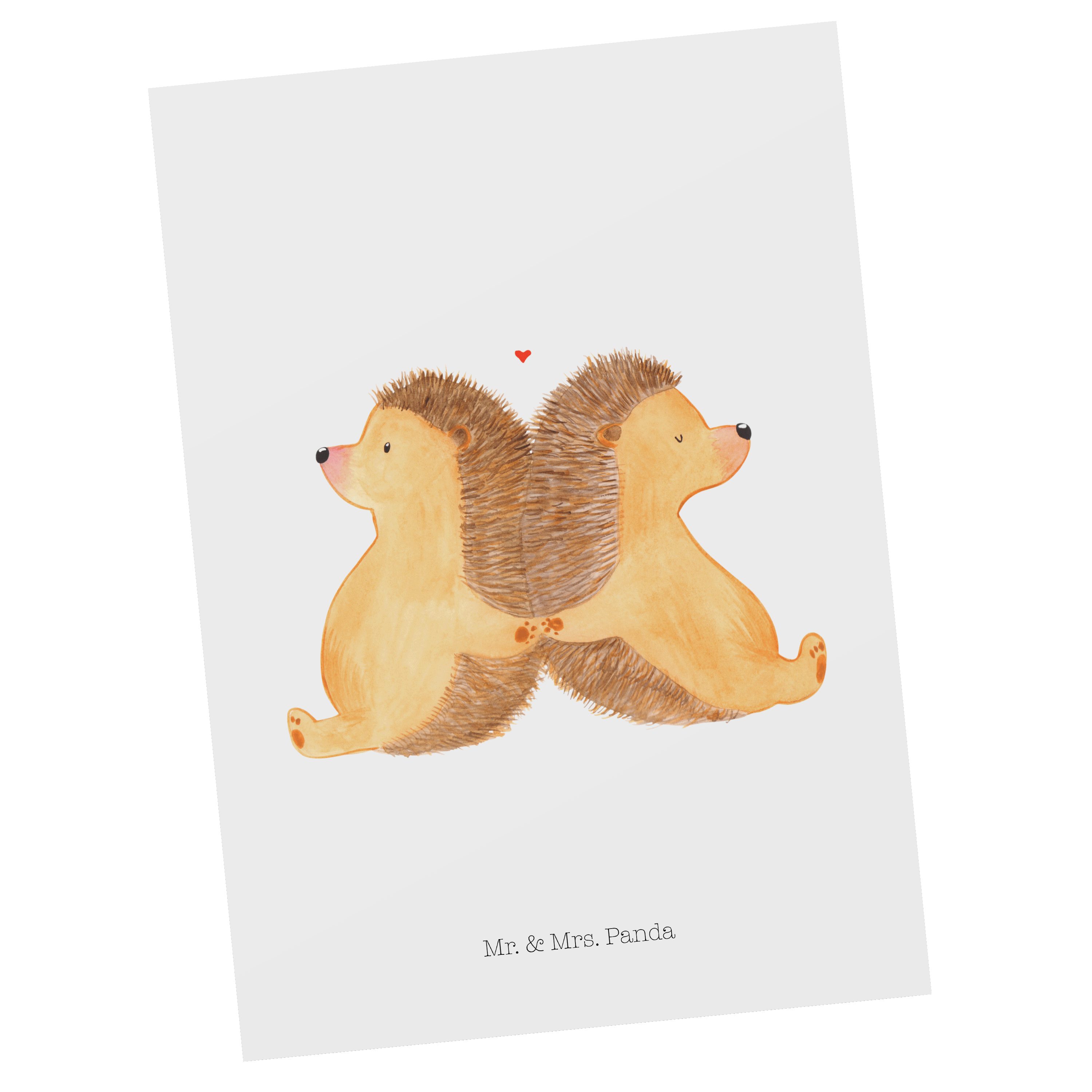 Mr. & Mrs. Panda Postkarte Igel händchenhaltend - Weiß - Geschenk, Igelliebe, Lieblingsmensch, D