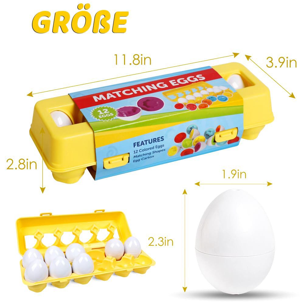 FOUORTUNATE-BEE Lernspielzeug Montessori Spielzeug Passende Eier Farbe & Form Erkennung Sorter (Skills Spielzeug für Kleinkinder, Passende Eier Set Osterei, Fei – Bild 5 von 5