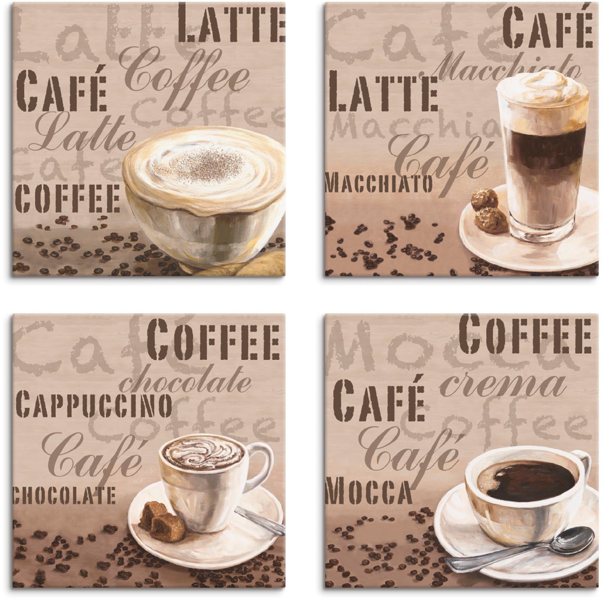 Artland Leinwandbild Milchkaffee Latte MacchiatoChocolate, Getränke (4 St), 4er Set, verschiedene Größen