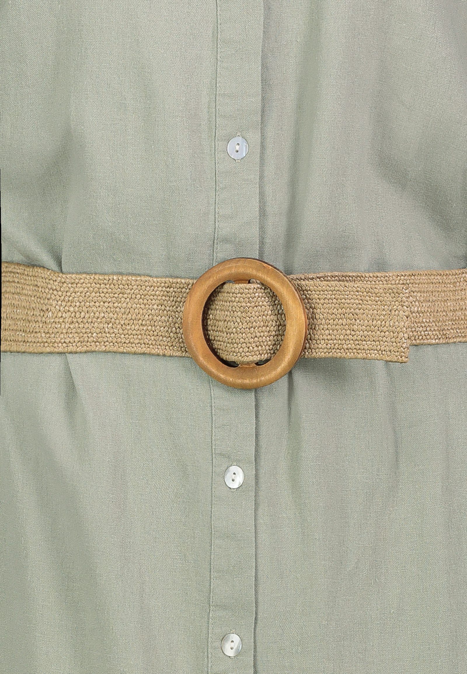 A-Linien-Kleid Damen Blusenkleid mit Bastgürtel