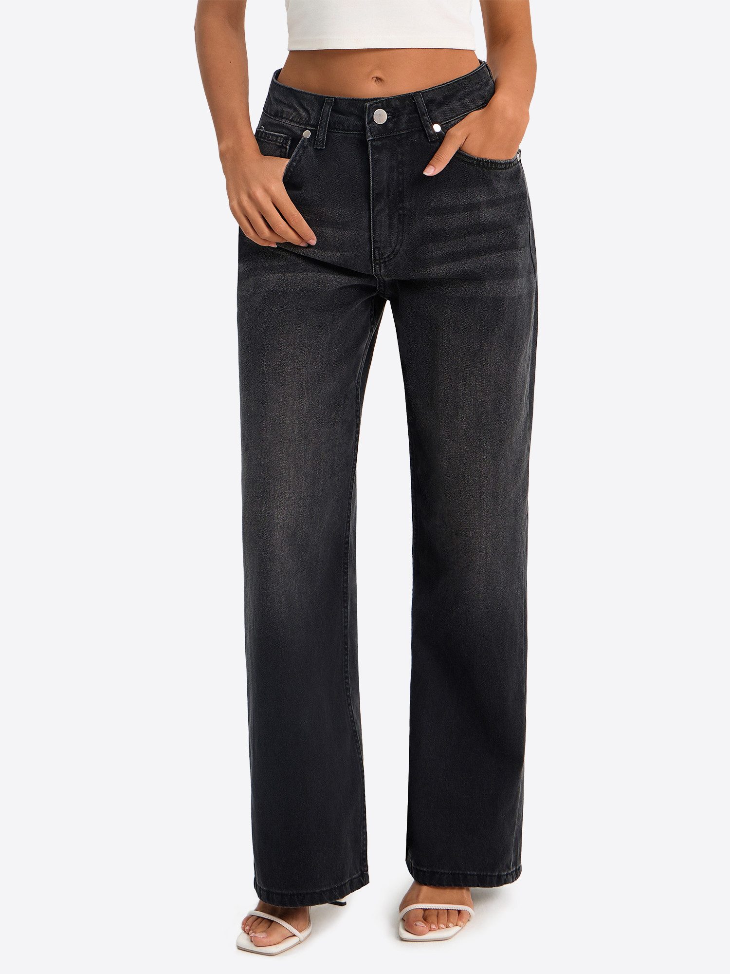 Imily Bela Boyfriend-Jeans Damen High-Waist Wide Leg aus Baumwolle Denim (P günstig online kaufen