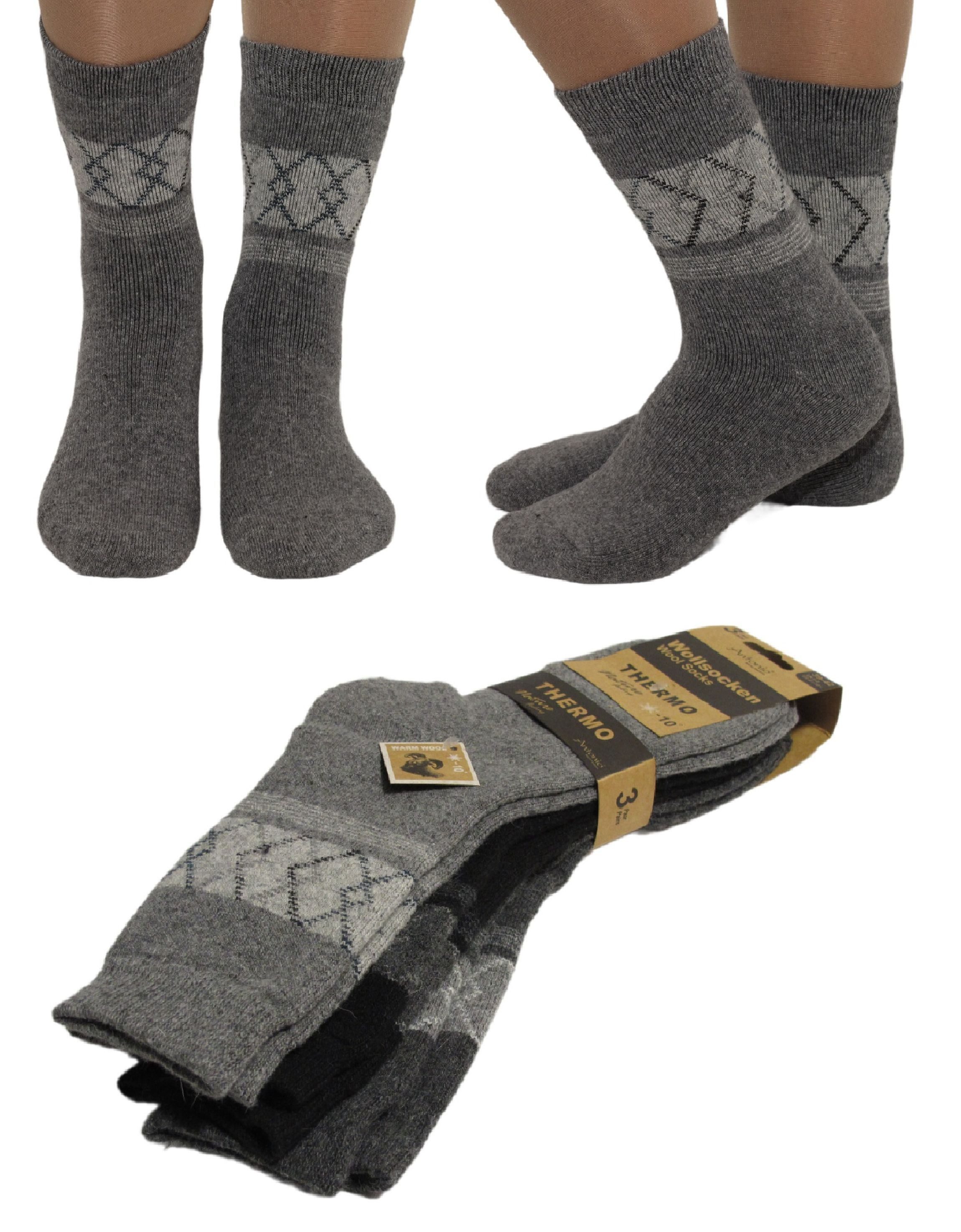 Antonio Thermosocken 3 Paar Wollsocken Носки Thermo Strümpfe Herren Karomuster Gr. 43-46