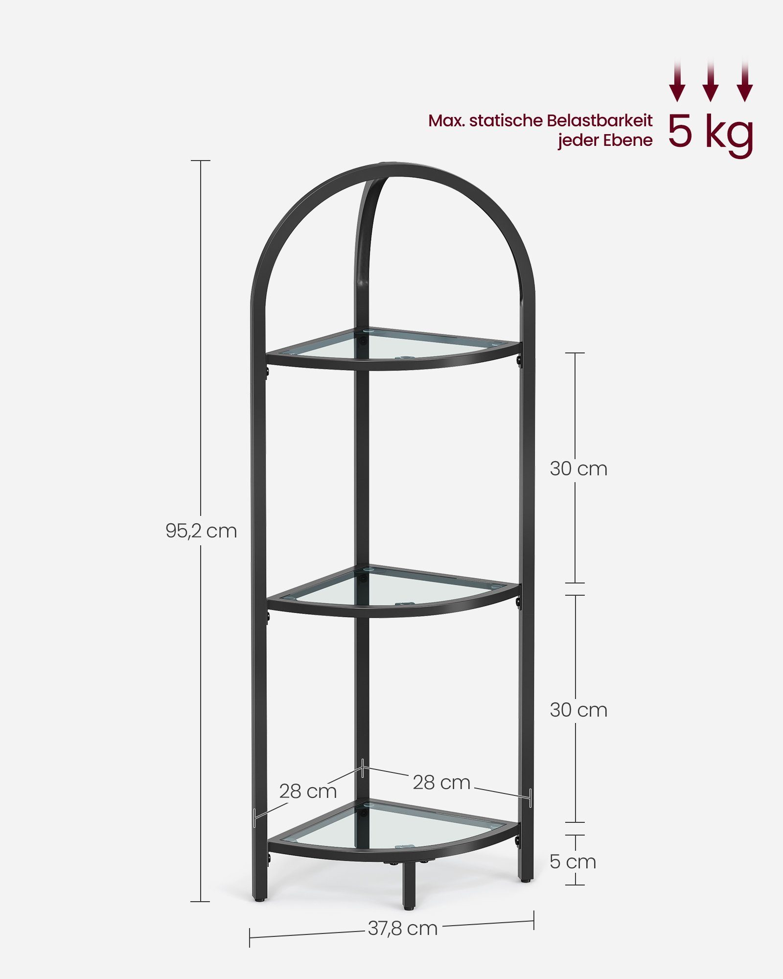 3 VASAGLE Schwarz Standregal, Bücherregal, Eckregal Badezimmerregal Ebenen,