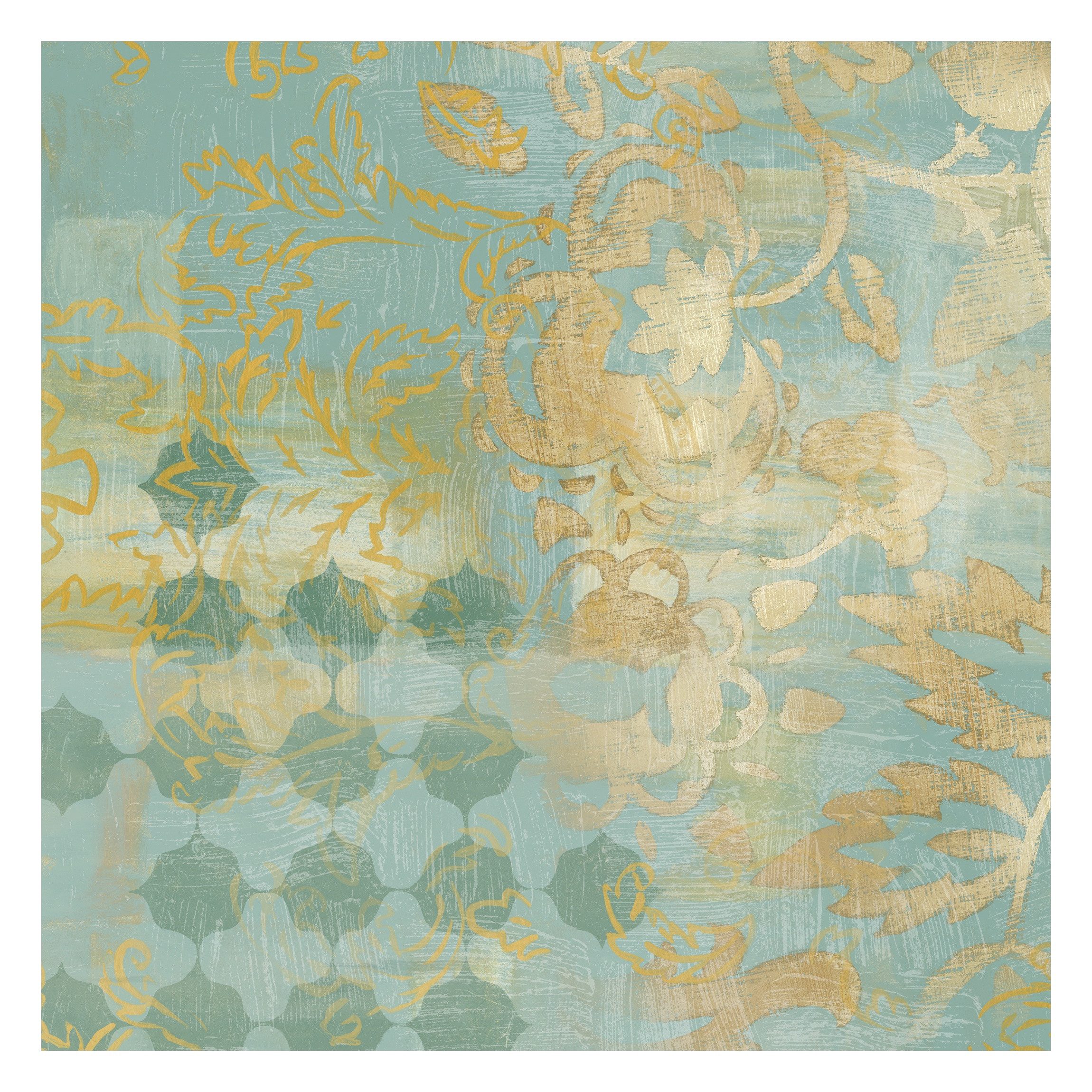 Bilderdepot24 Vliestapete Vintage Marokkanische Collage Gold Türkis Orientalisch Floral Ranke, Glatt, Matt, (Vliestapete inkl. Kleister oder selbstklebend), Wohnzimmer Schlafzimmer Küche Flur Fototapete Motivtapete Wandtapete