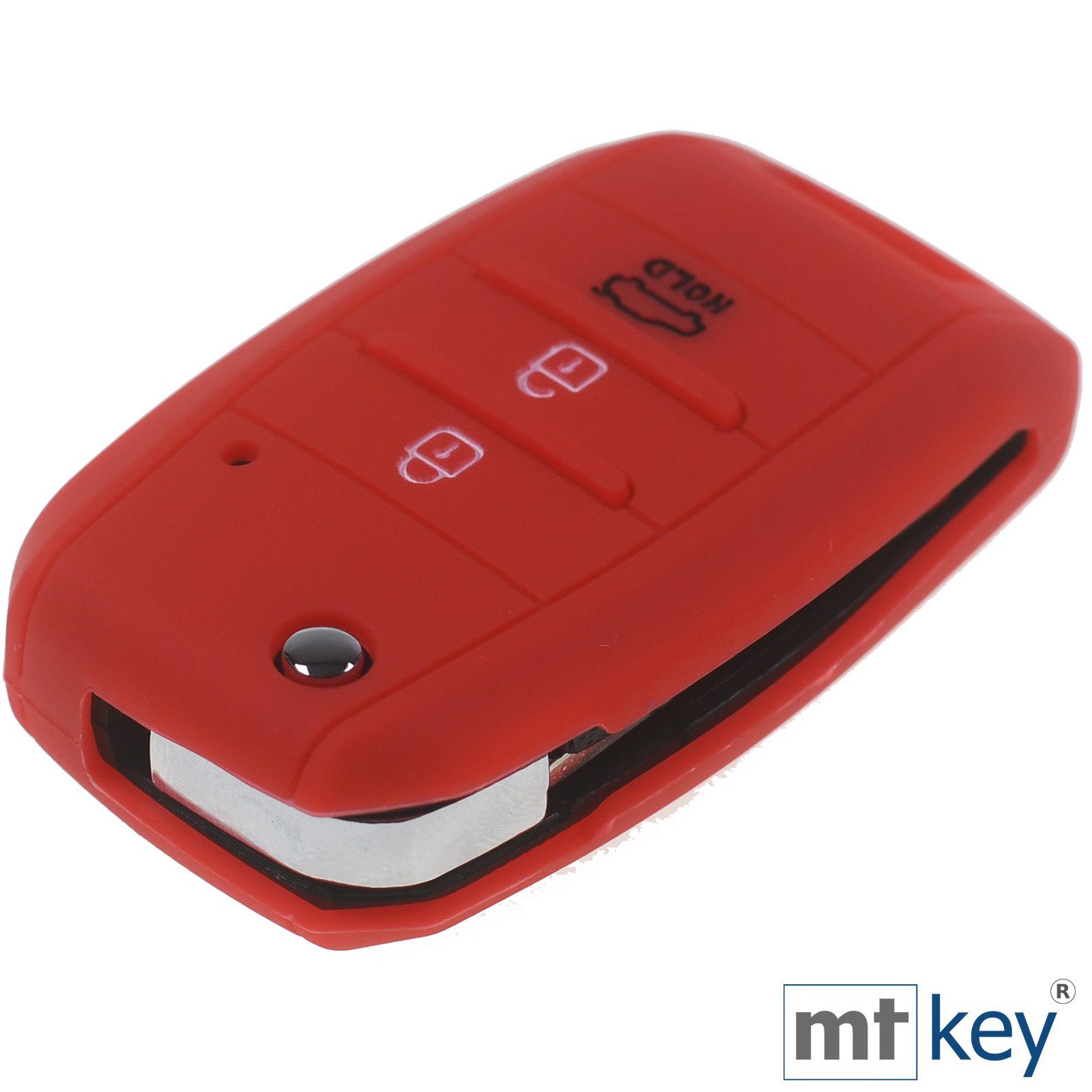 Autoschlüssel Soul für Tasten Silikon Stonic Schlüsseltasche Carens Picantio Sportage Ceed Rot mit KIA 3 Schlüsselband, Schutzhülle Softcase mt-key Rio