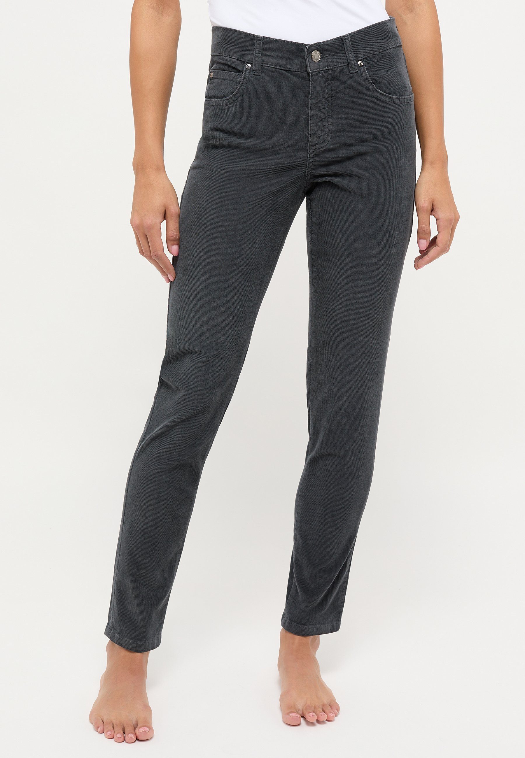 ANGELS Slim-fit-Jeans Jeans Skinny in Coloured Cord mit Reißverschluss grau