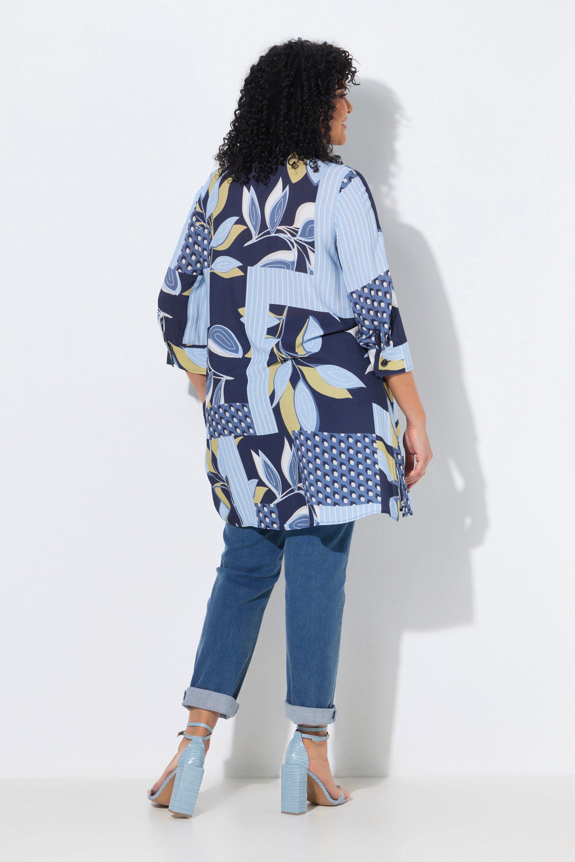 Ulla Popken Tunika Tunika Patch-Muster A-Linie Stehkragen 3/4-Arm