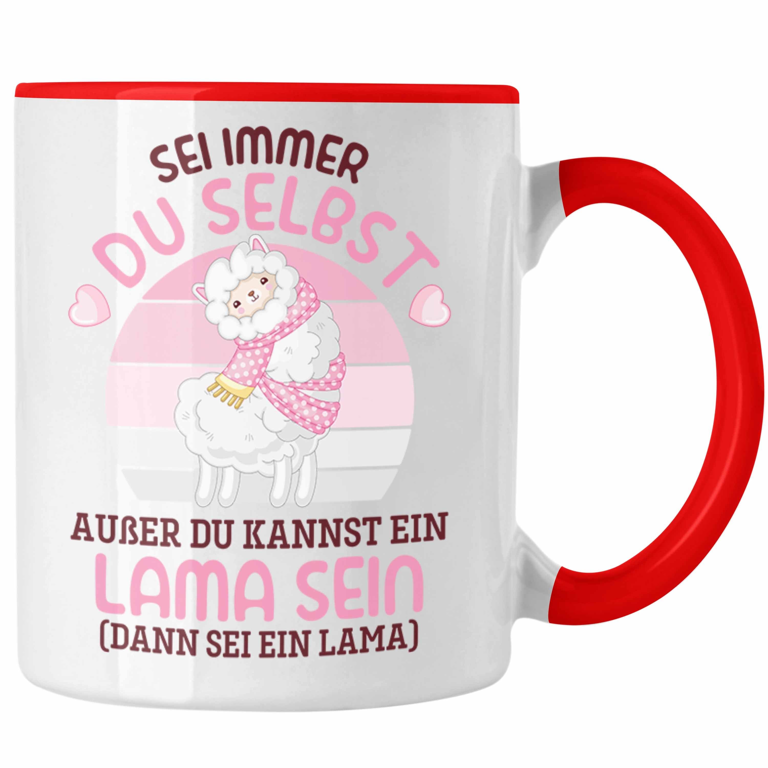 Trendation Tasse Trendation - Sei Immer Du Selbst Llama Spruch Tasse für Alpaka Fans Süße Sprüche Humor Rot