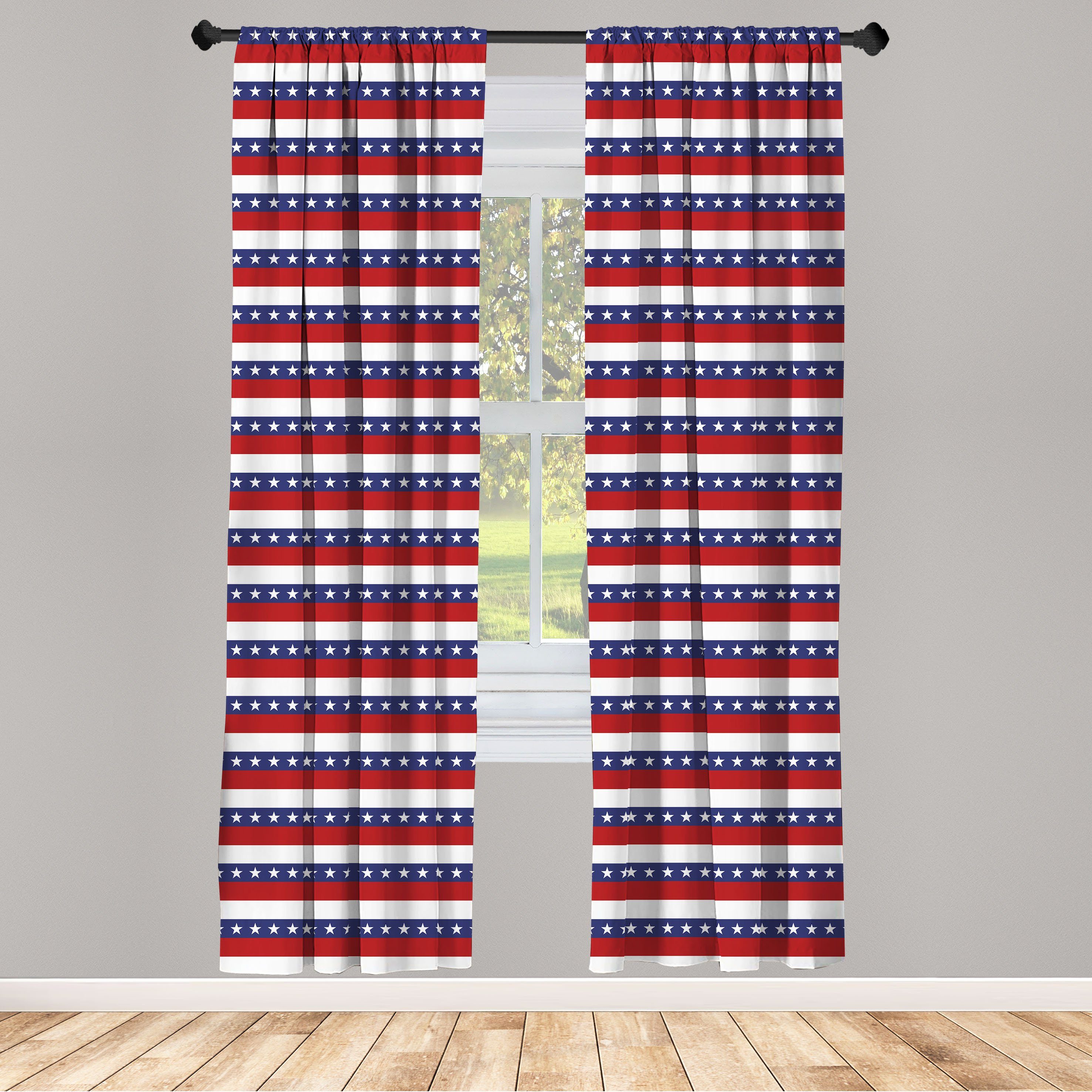 Gardine Vorhang für Wohnzimmer Schlafzimmer Dekor, Abakuhaus, Microfaser, 4. Juli Amerikanische Flagge Motiv