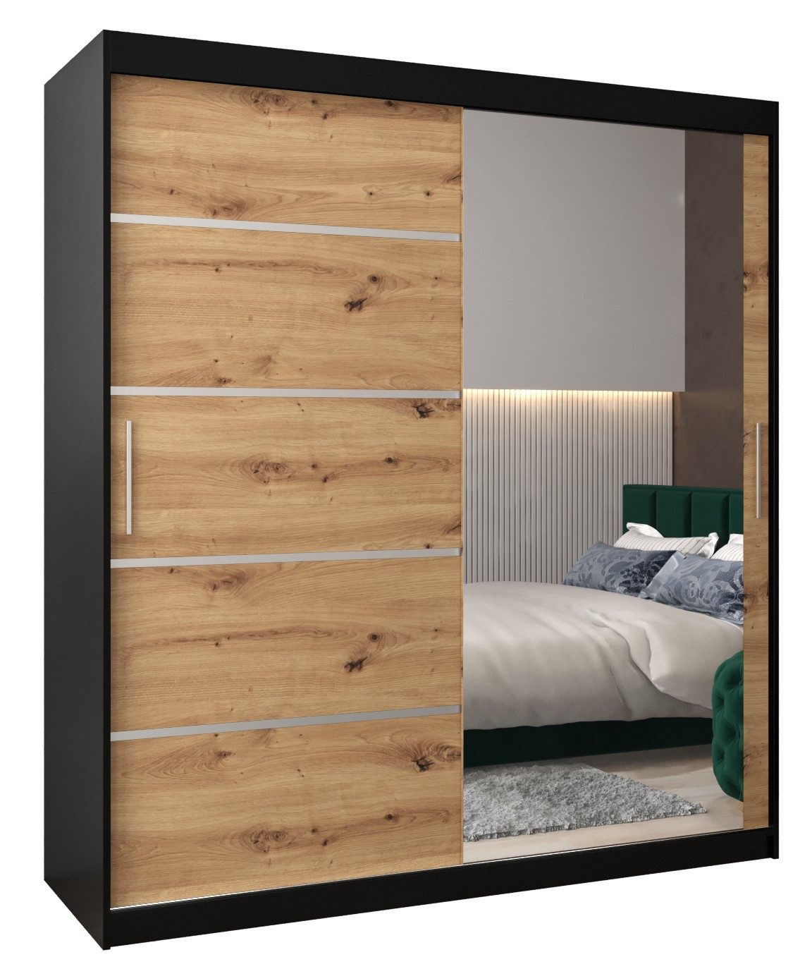 ABIKS MÖBEL Schwebetürenschrank Verona 2 Schlafzimmerschrank, mit Spiegel, Kleiderstange und Regalen