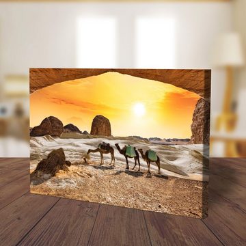 wandmotiv24 Leinwandbild Kamele in der Wüste, Landschaft (1 St), Wandbild, Wanddeko, Leinwandbilder in versch. Größen