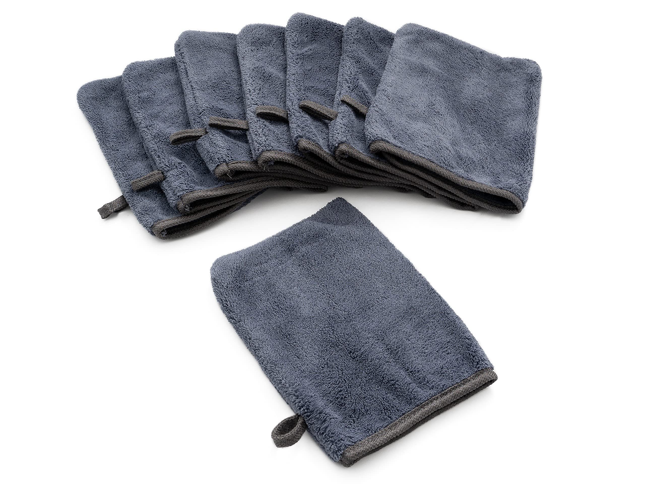 YSN Home Collection Waschhandschuh YSN - Flauschige Mikrofaser Waschhandschuhe 16x21cm - grau, (4-St)