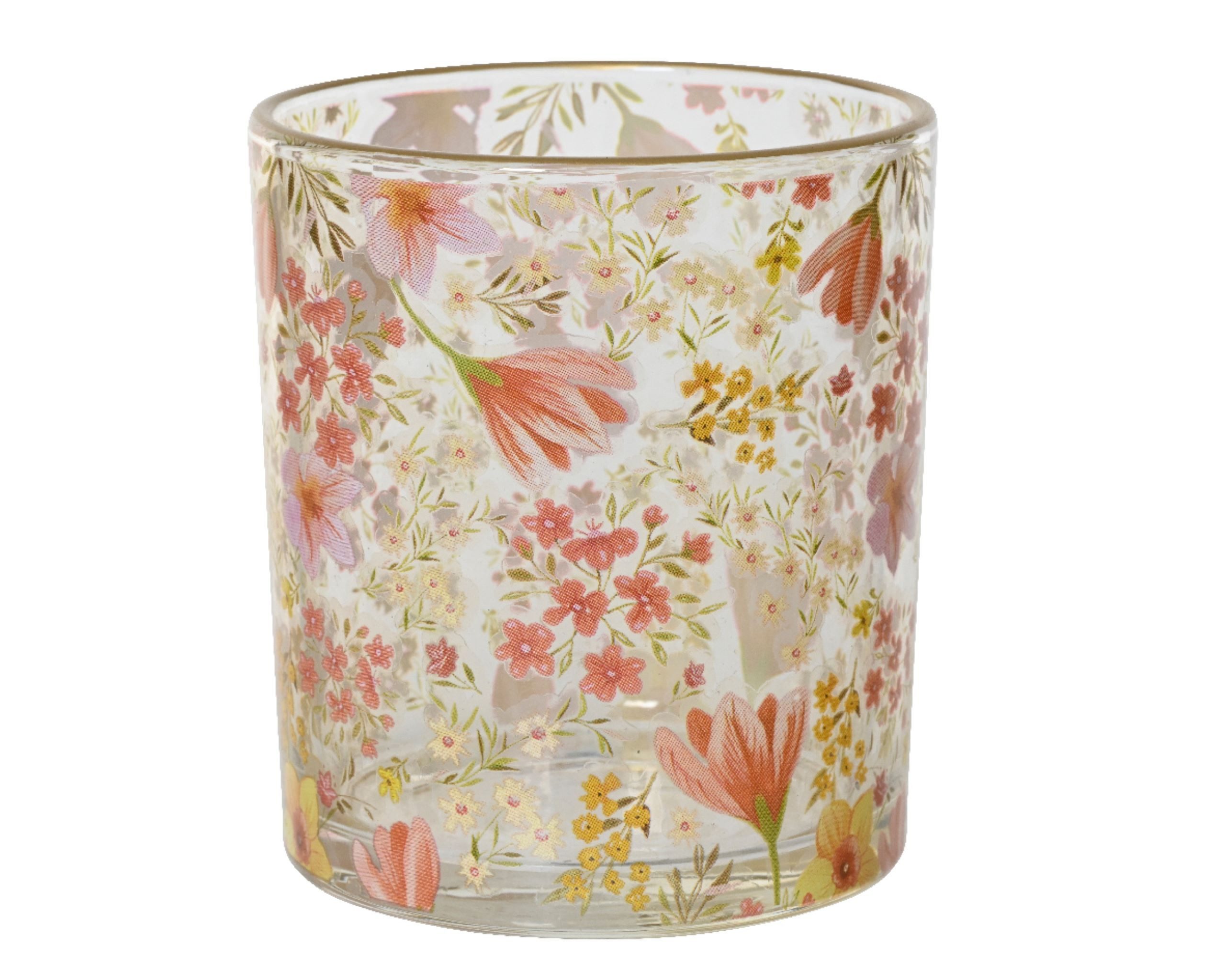 Decoris season decorations Kerzenhalter, Teelichthalter Glas 9cm mit Blumenmotiv Transparent