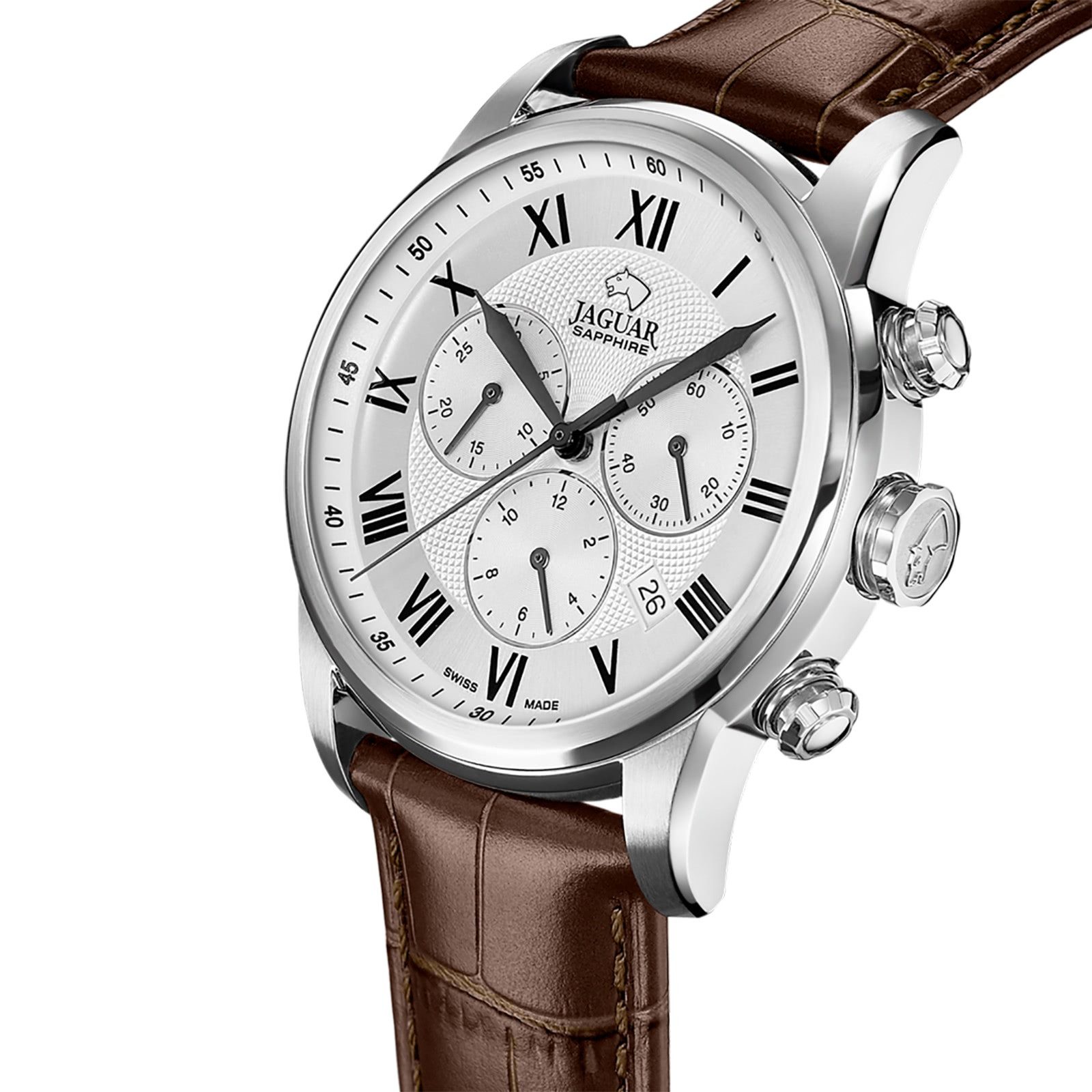 JAGUAR Chronograph Jaguar Herrenuhr Leder braun Jaguar Acamar, (Chronograph), Herren Armbanduhr rund, Lederarmband braun