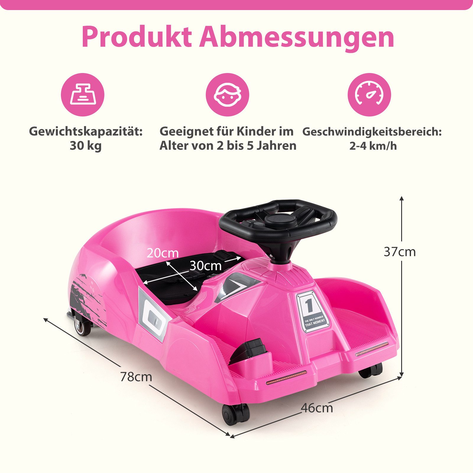COSTWAY Go-Kart, Reinigungs Elektro-Kinderauto, mit abnehmbarem Mopp