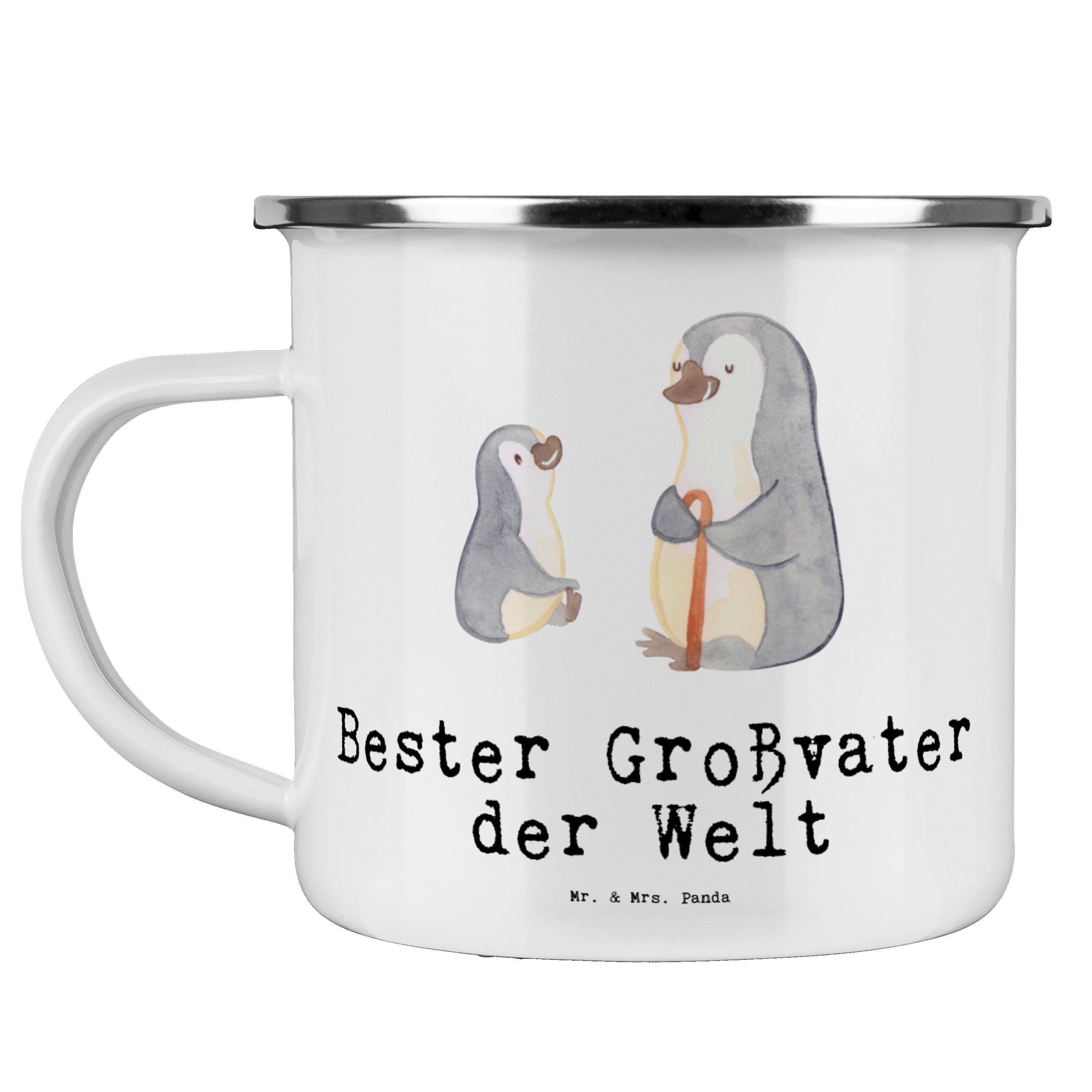 Mr. & Mrs. Panda Becher Pinguin Bester Großvater der Welt - Weiß - Geschenk, Outdoor Tasse, G, Emaille