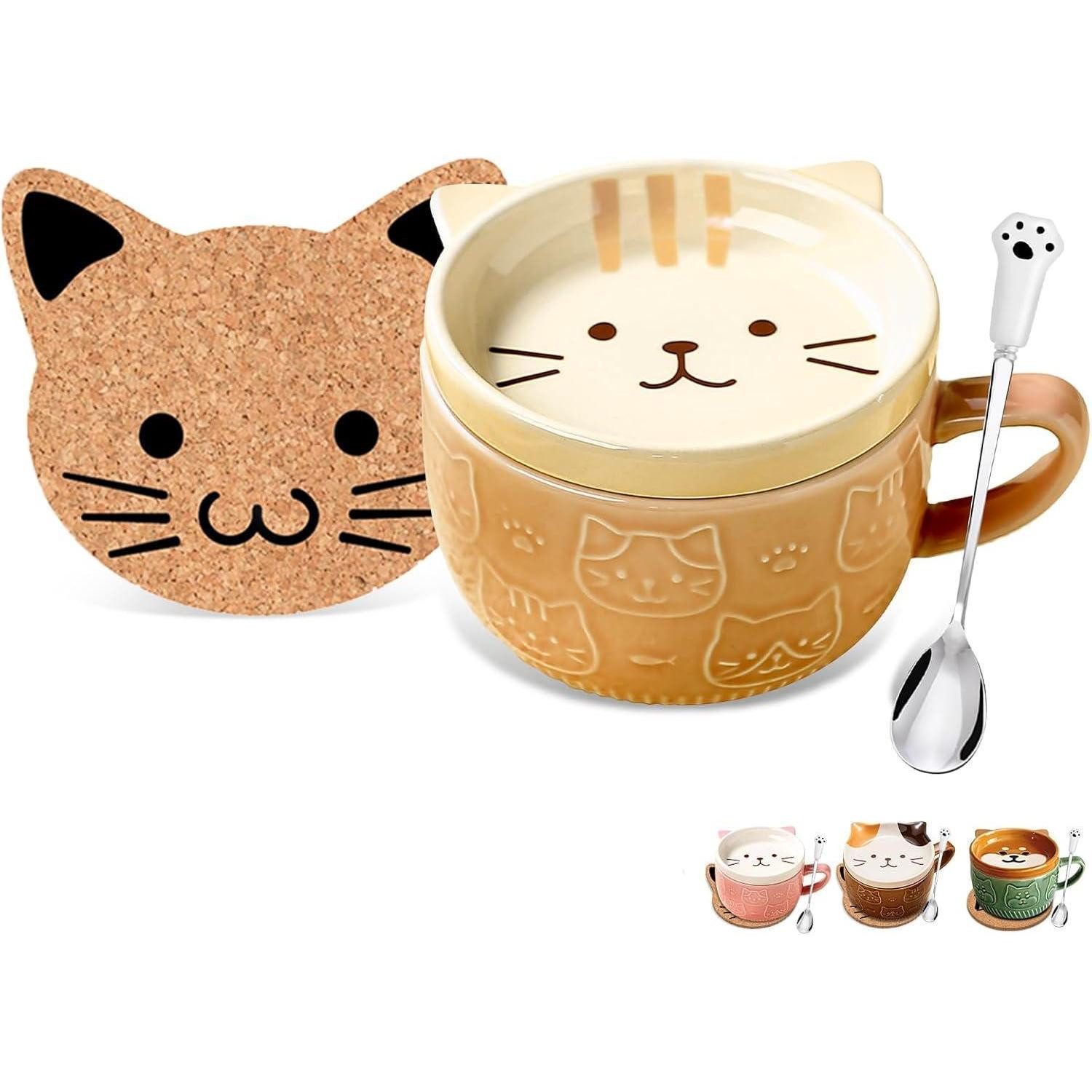 LuxusKollektion Tasse Tassen Keramik Deckel Personalisiert Geschenk Gelbe Katze
