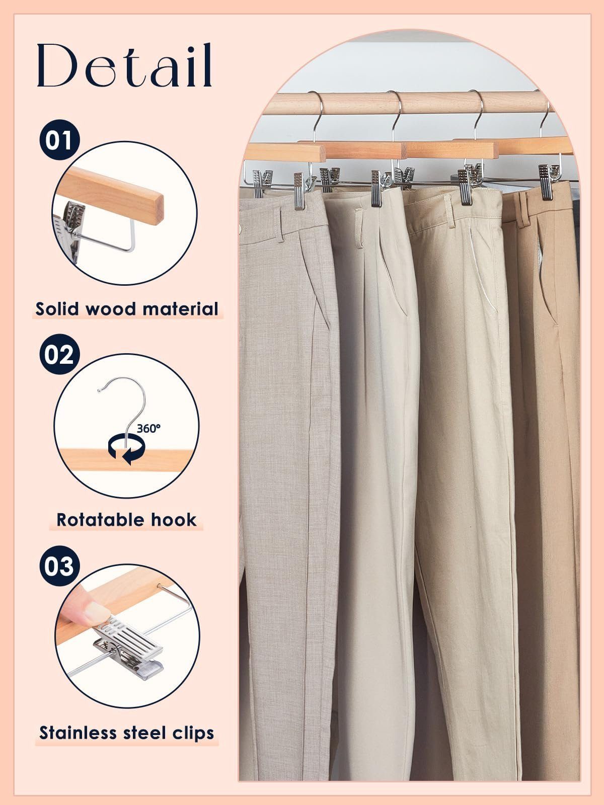 Unterwäsche Kleiderbügel für 360°Haken, Kleiderbügel Day / Shorts Socken Rockbügel, Hosenbügel als Hosen Holz (10-tlg), House Rock