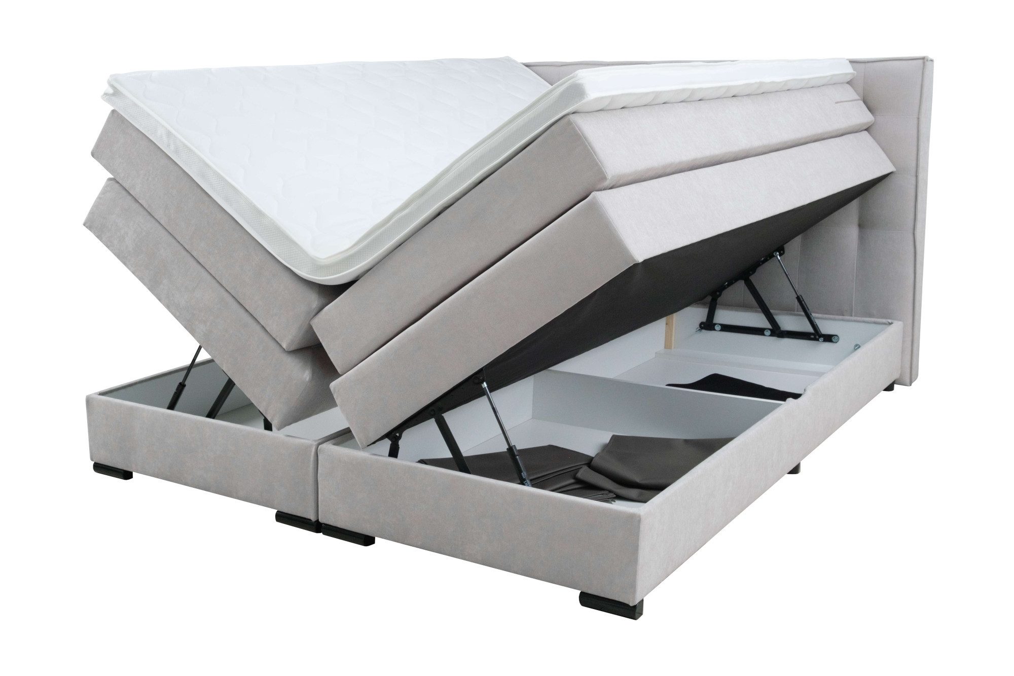 Home affaire Boxspringbett Köln, Doppelbett, Polsterbett, Federkernbett, Komforbett, 160, 180 cm, inkl. Topper, zwei Bettkästen, Taschen-Federkernmatratze, Härtegrad 3