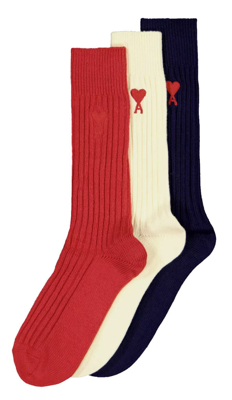 AMI PARIS - ALEXANDRE MATTIUSSI Freizeitsocken Unisex 3-er Pack Ami de Coeur Geschenk-Set Ribbed Knit für eine klassische, zeitlose Optik