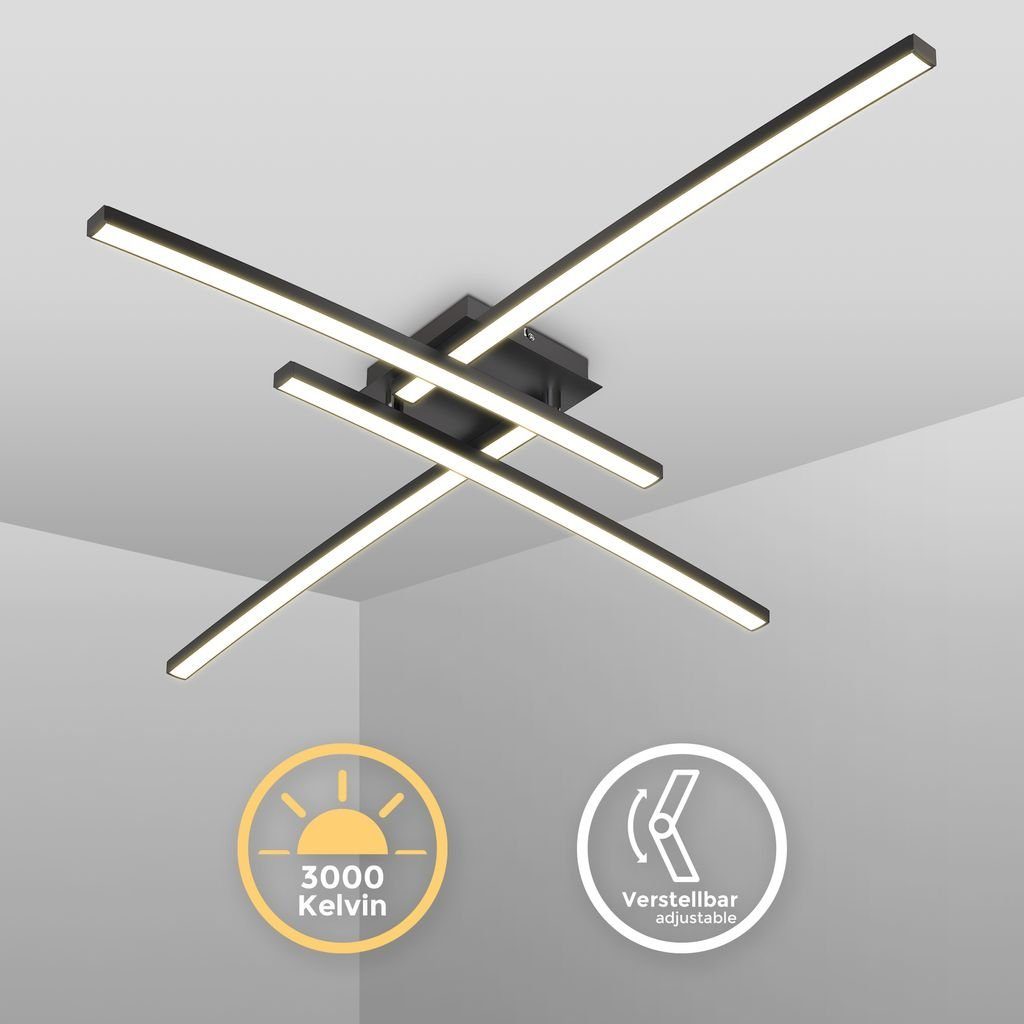 B.K.Licht Deckenleuchte LED Deckenlampe 20W 3.000K 2.200lm Schwarz - BKL1416, LED fest integriert, Warmweiß, 4-flammig Schwenkbar Wohnzimmer Schlafzimmer