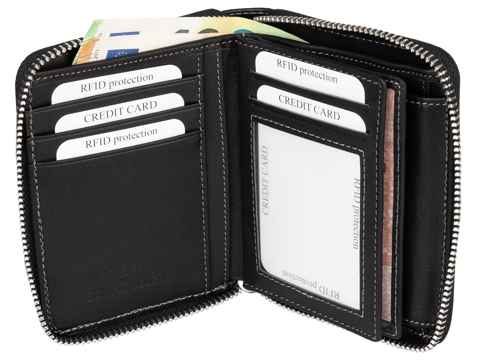 Wild Things Only !!! Geldbörse RFID Leder Portmonne Geldbörse Herren mit Reißverschluss Hochformat, RFID Schutz
