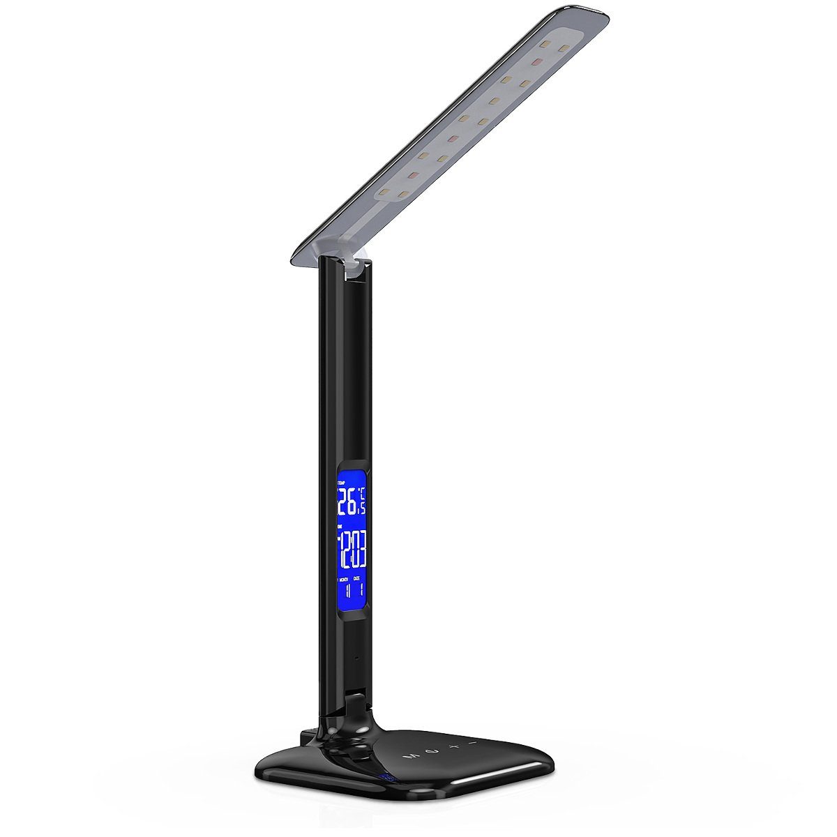 LED mit Display kwmobile USB LED LCD Tischleuchte Dimmbare Schwarz Schreibtischlampe Ladefunktion und