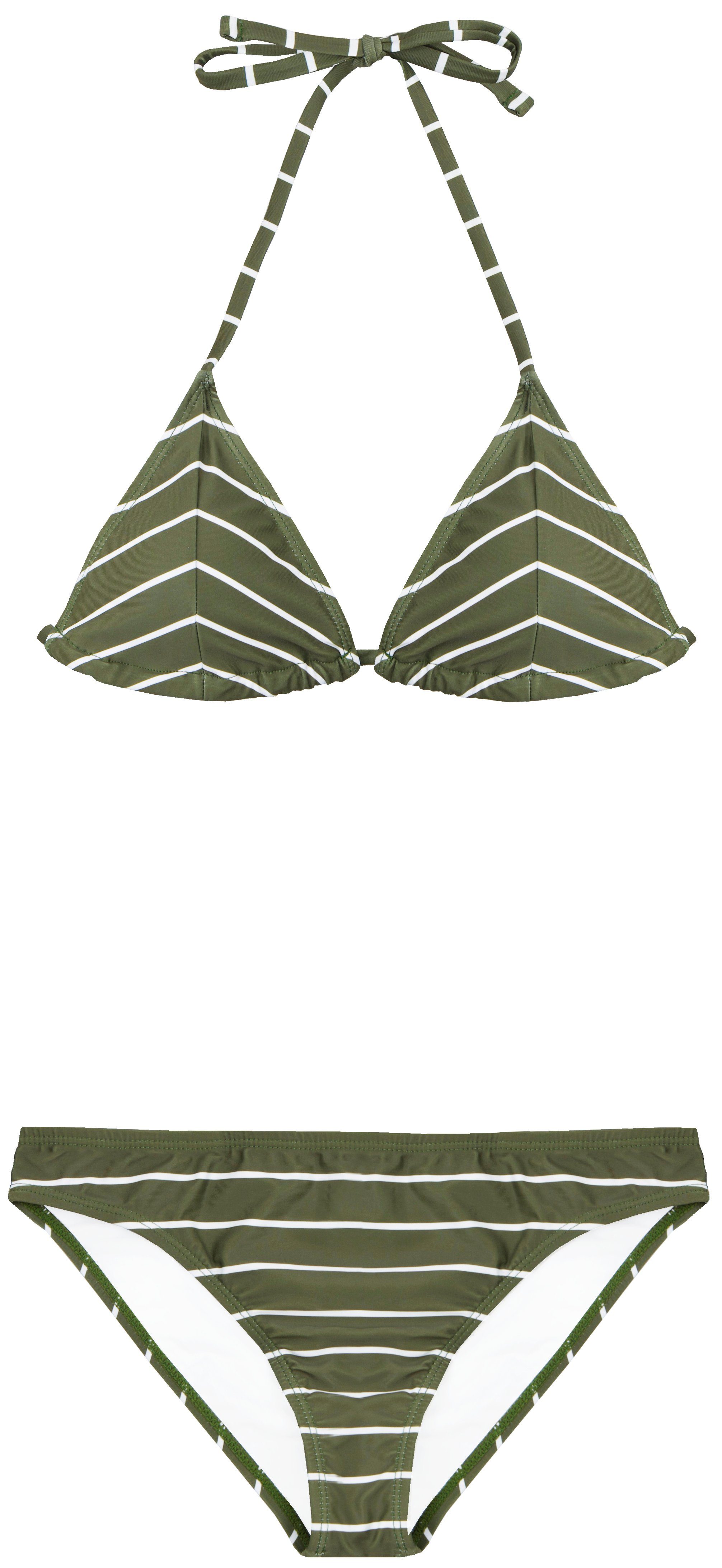 AvaMia Triangel-Bikini Damen Bikini Set Triangel Streifen Khaki Weiss Braun günstig online kaufen