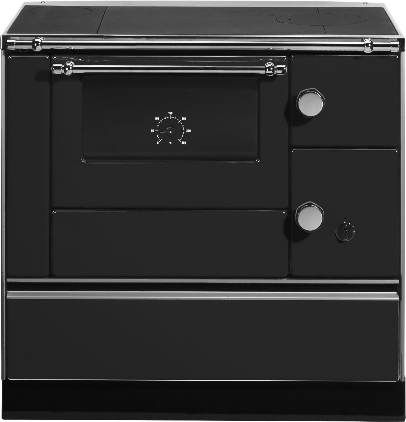 WESTMINSTER Festbrennstoffherd K76-90 schwarz, links, 7,3 kW, Zeitbrand