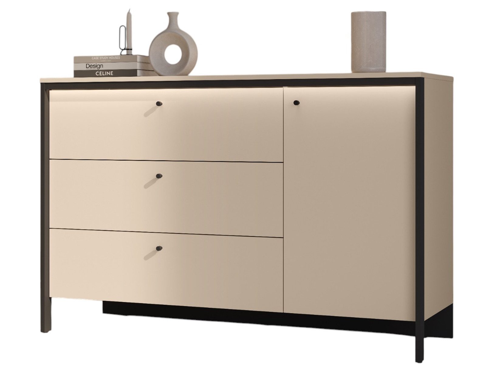 Compleo Kommode mit 3 Schubladen, Beige kommode, Breite:136cm