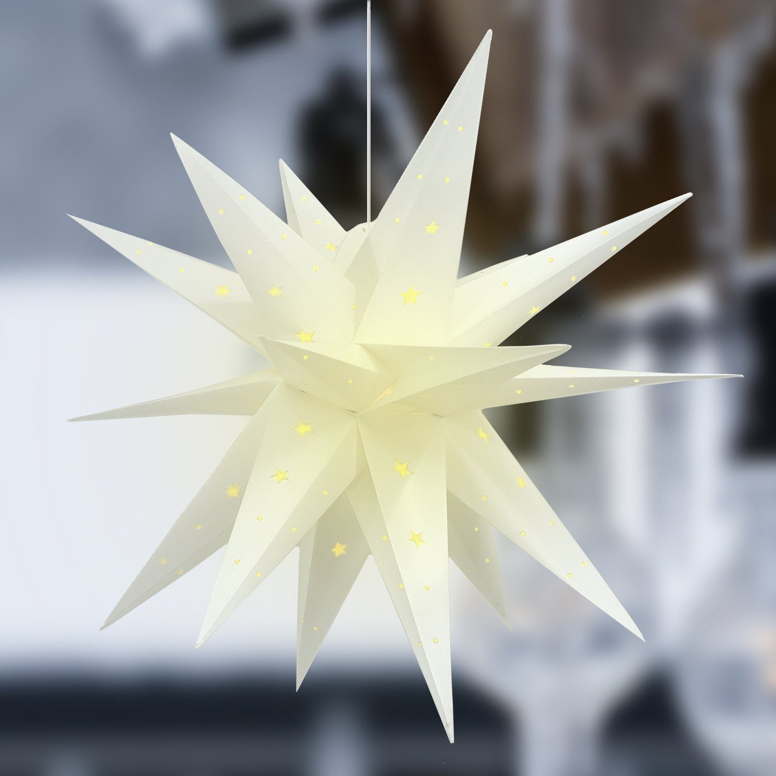 Beleuchtet Christbaumspitze Und Batterie, Weihnachtsstern 58CM CALIYO 3D Weiss Stern Weihnachtsbaum, Leuchtstern, ​Dekorieren Led Außen Innenhof, for Balkon Garten