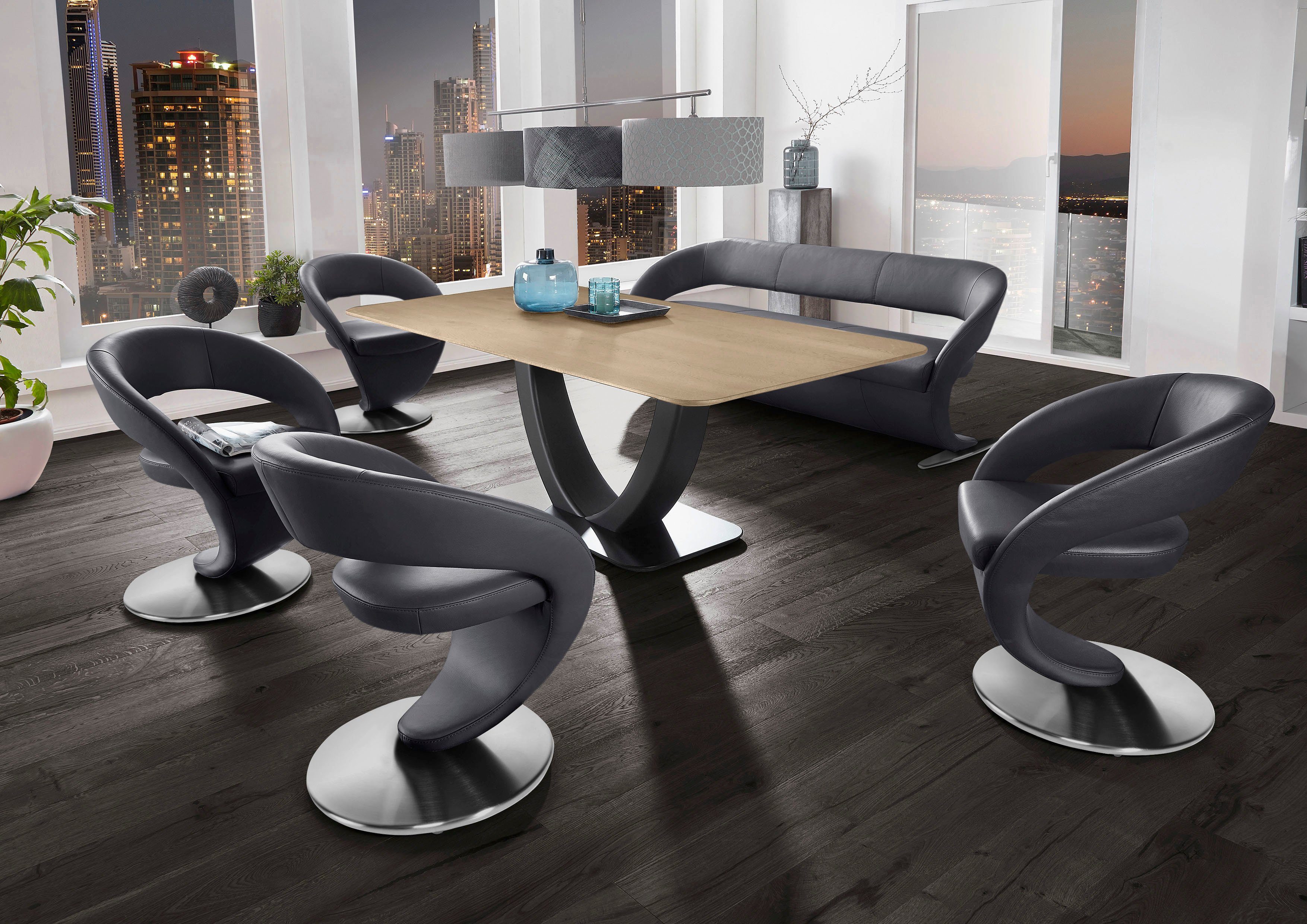 Essgruppe 180x90cm 4 (Set), Komfort Design-Solobank in Wohnen & Wave, Design-Drehstühlen K+W mit Tisch und