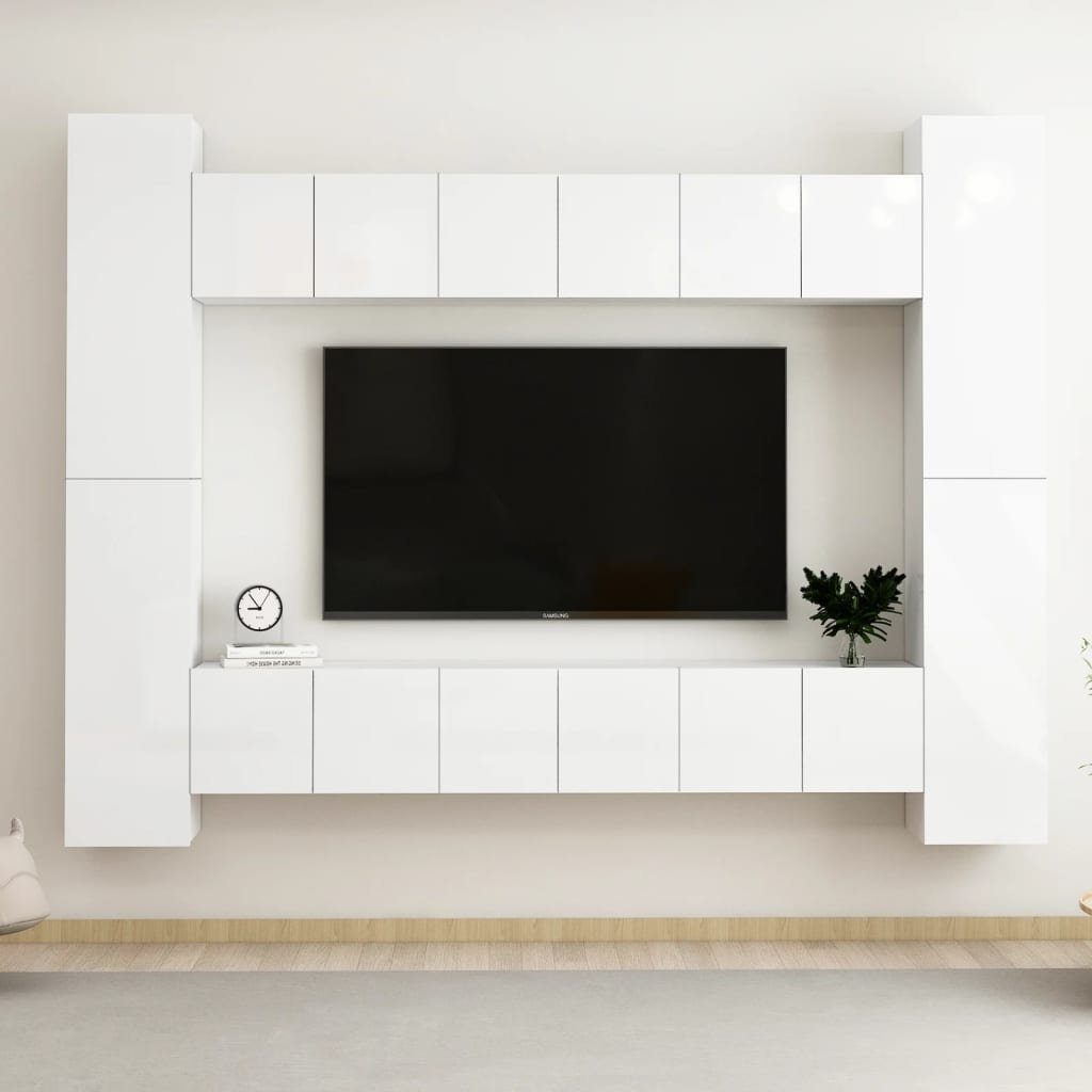 vidaXL TV-Schrank 10-tlg. TV-Schrank-Set Hochglanz-Weiß Holzwerkstoff (1-St)