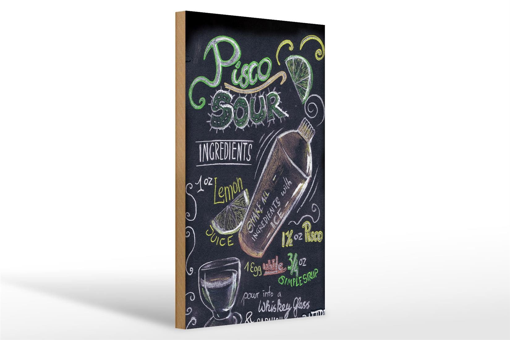 Holzbild Cocktail 20x30cm Rezept Pisco Sour