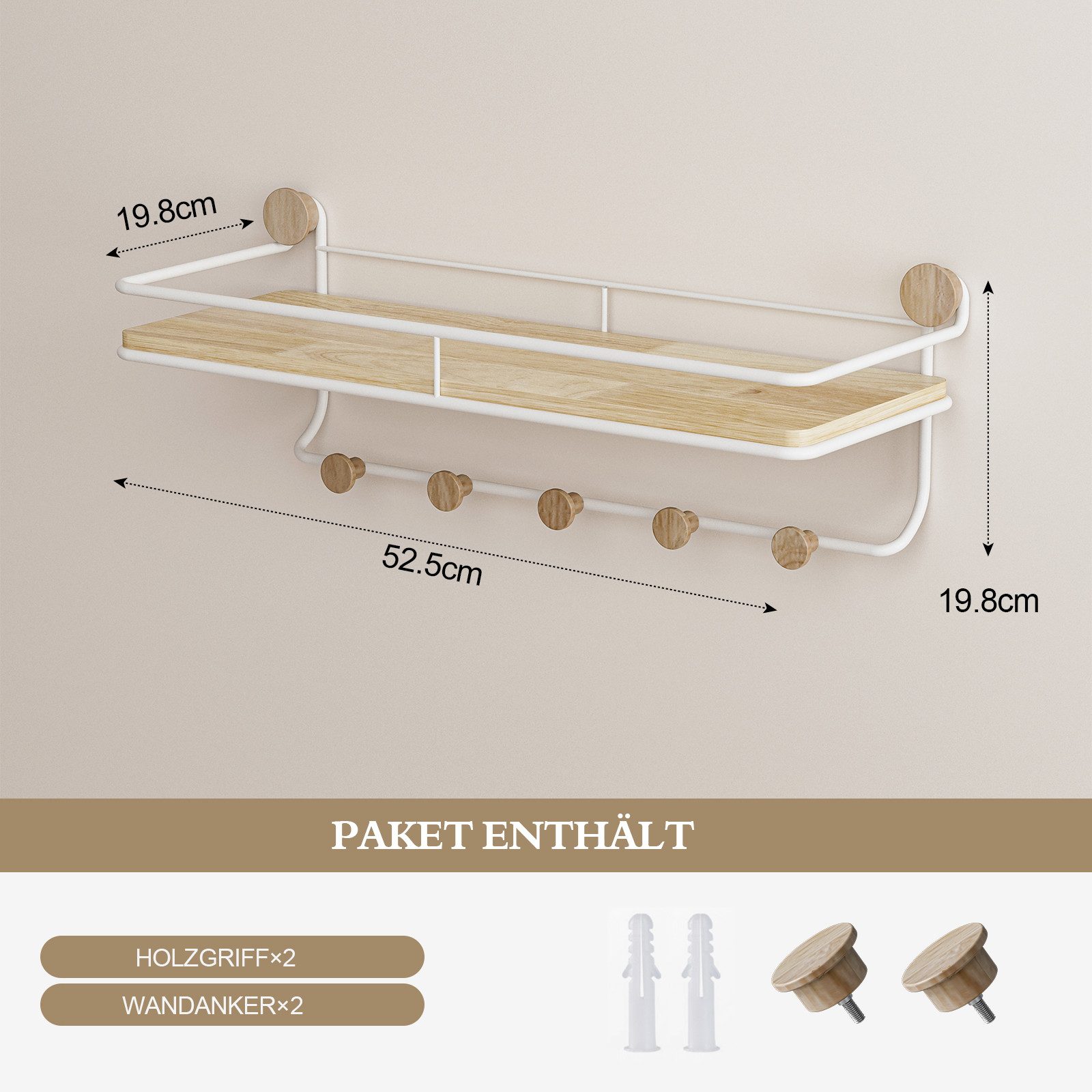 Kapanou Wandgarderobe mit Kleiderhakenleiste, wandmontiertes Regal, günstig online kaufen